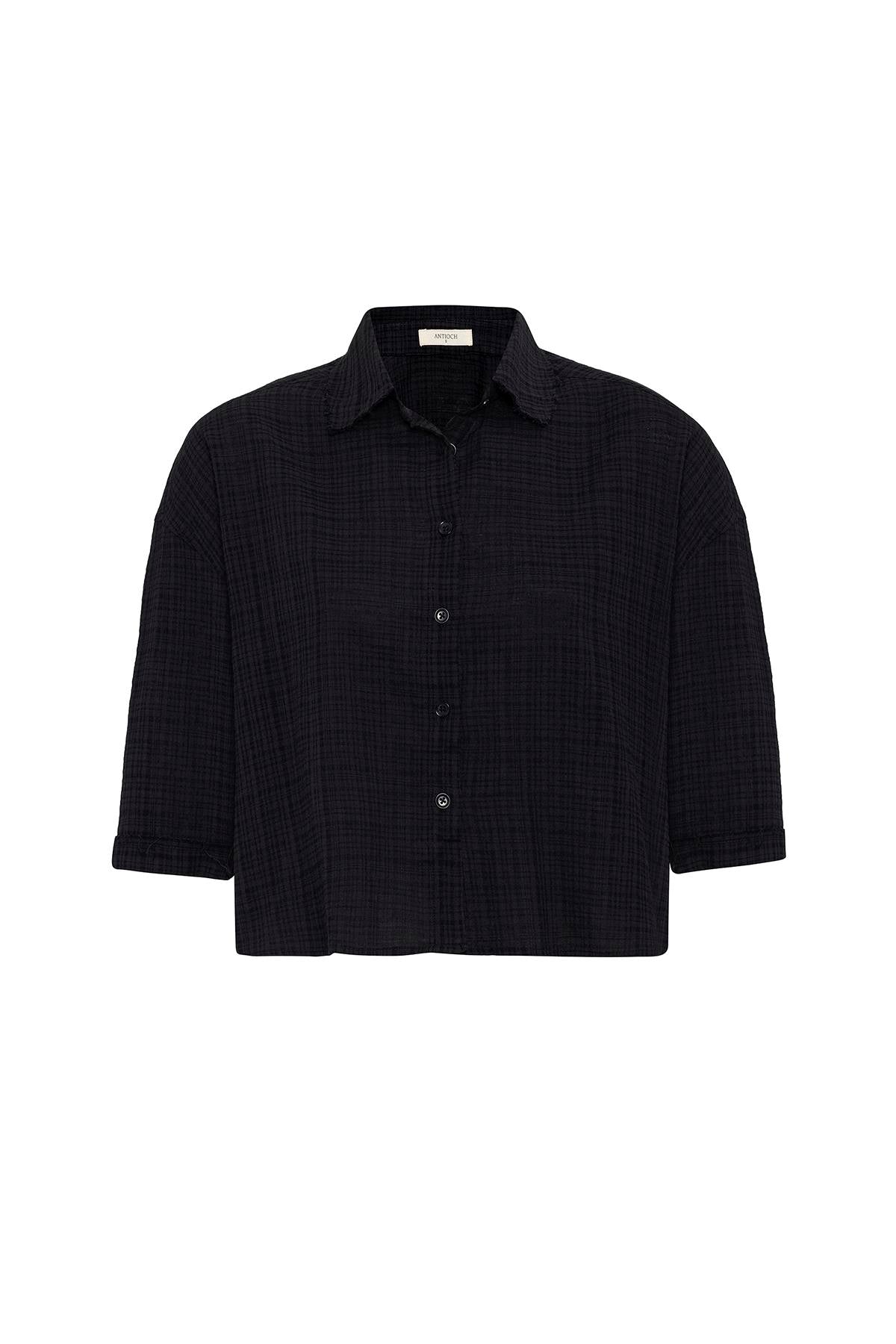 Antioch-Siyah Crop Dokulu Kadın Gömlek-Gömlek-5-Milagron.com