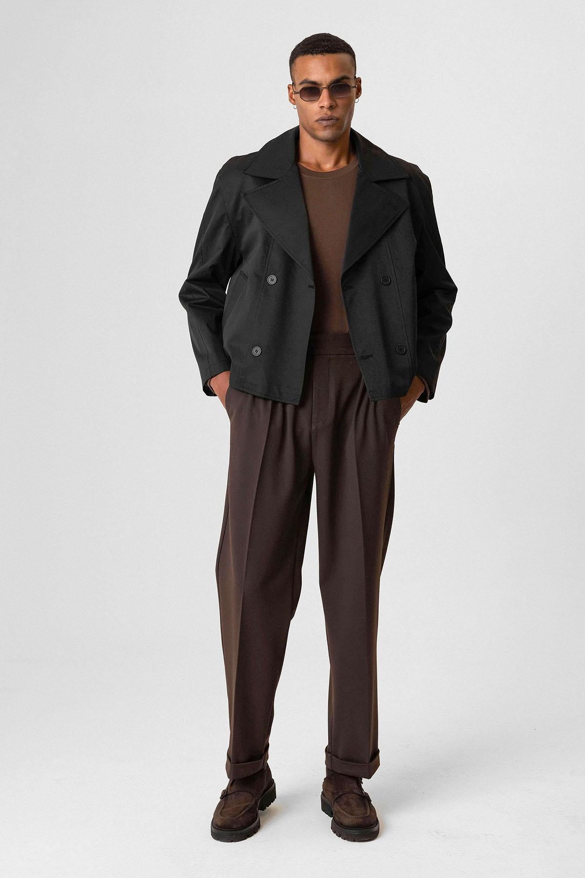 Antioch-Siyah Crop Fit Erkek Trençkot-Trençkot-3-Milagron.com