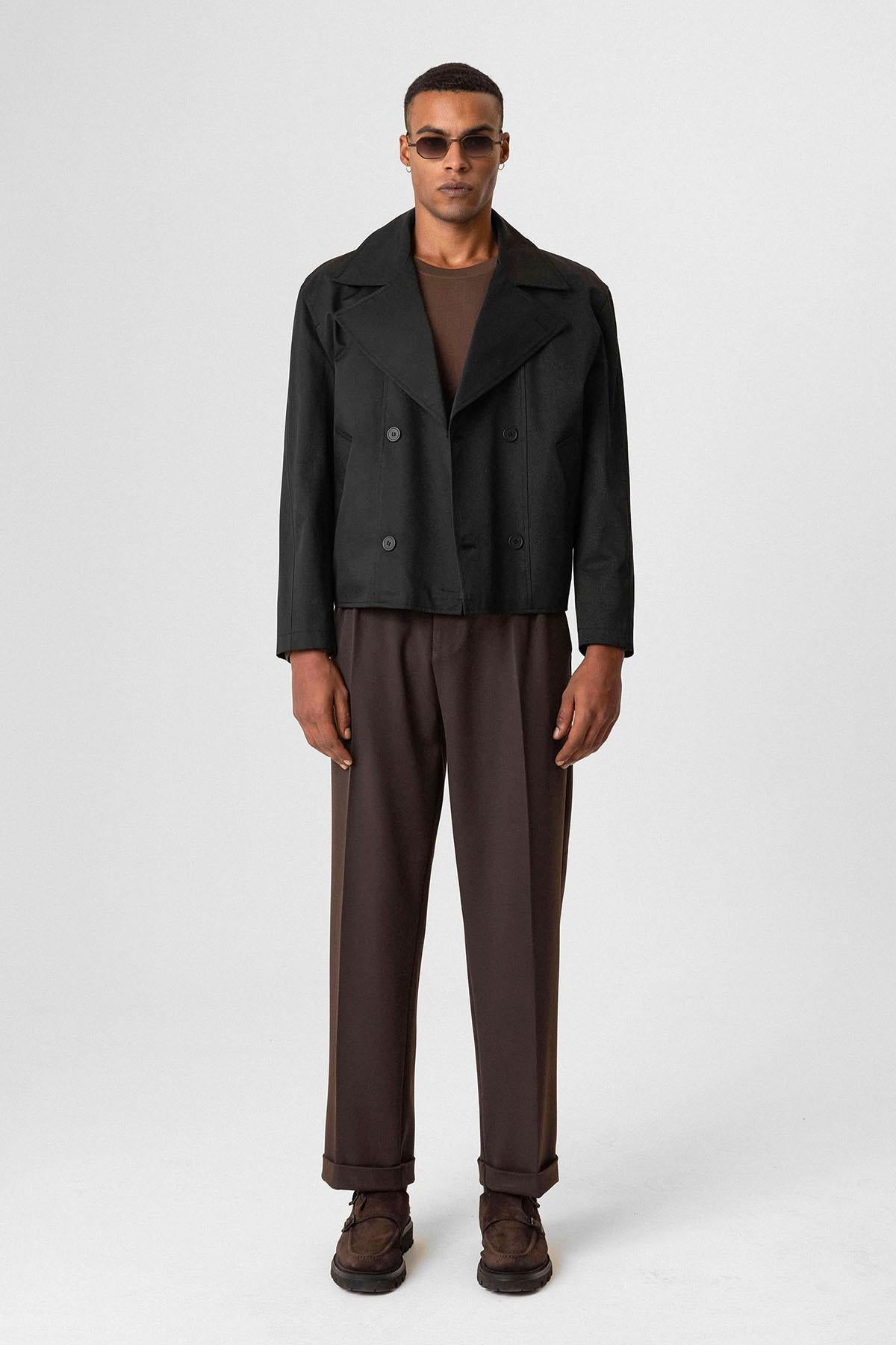 Antioch-Siyah Crop Fit Erkek Trençkot-Trençkot-6-Milagron.com