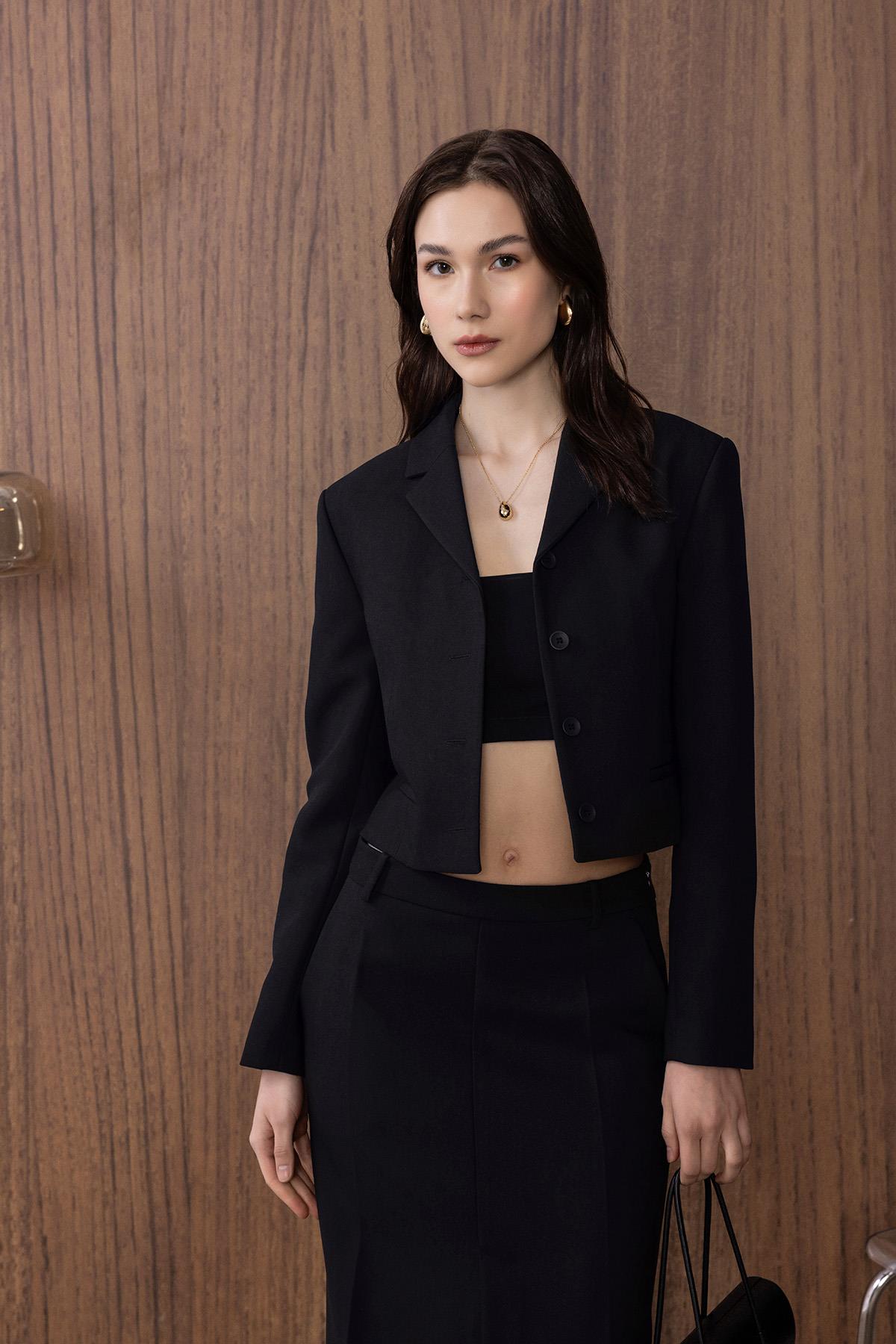 Antioch-Siyah Crop Kadın Blazer Ceket-Blazer Ceket-1-Milagron.com