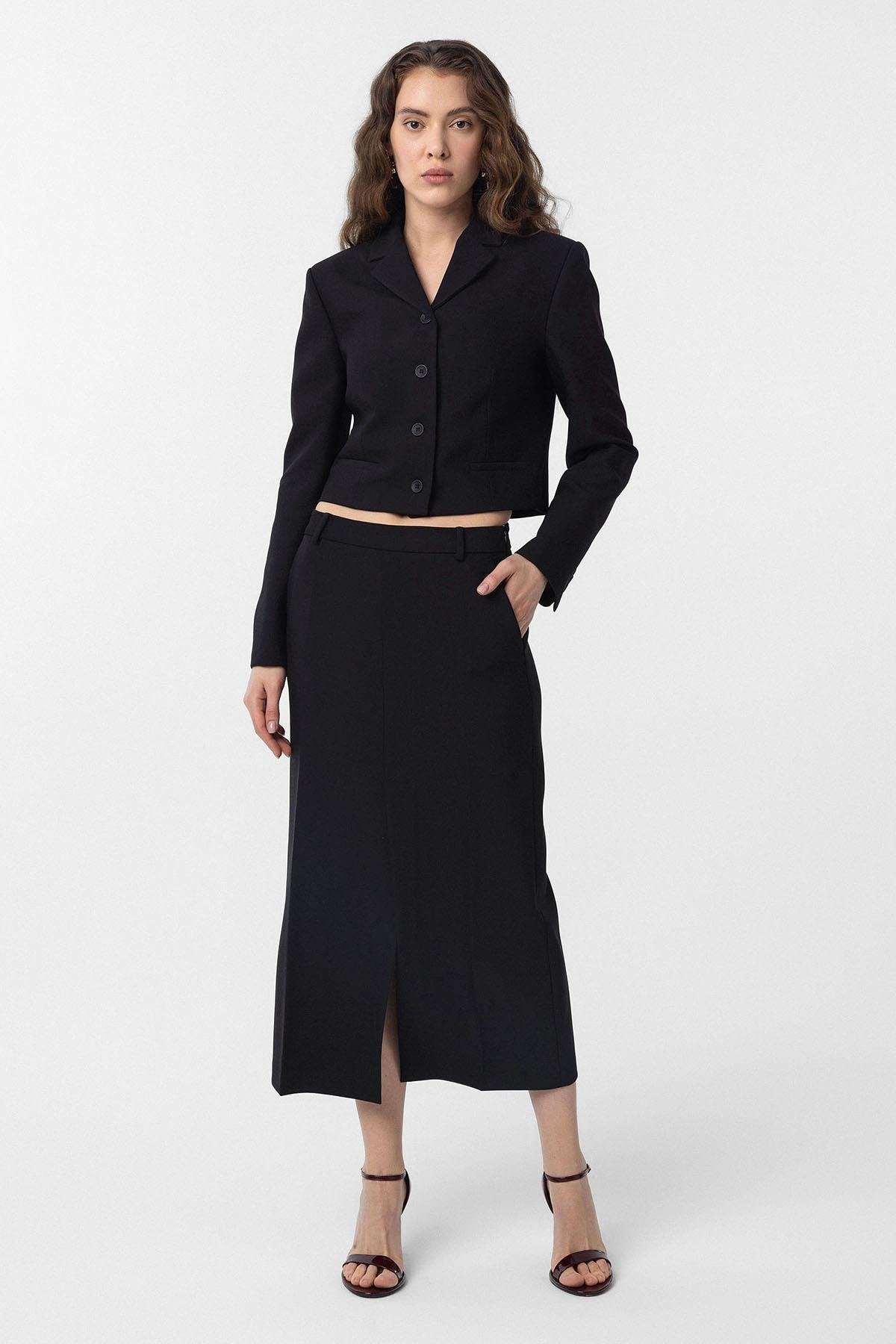 Antioch-Siyah Crop Kadın Blazer Ceket-Blazer Ceket-3-Milagron.com