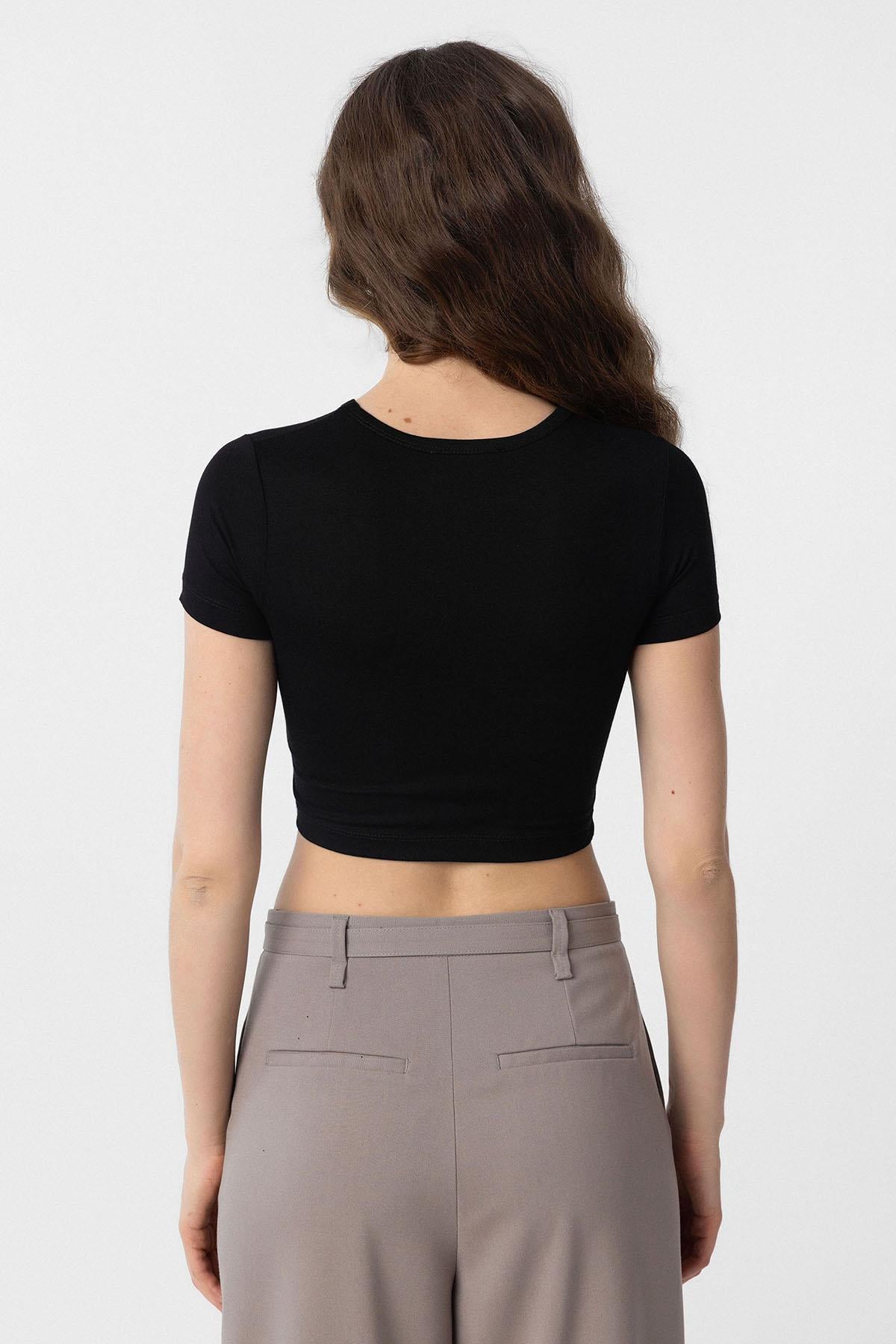 Antioch Siyah Crop Kadın T-Shirt