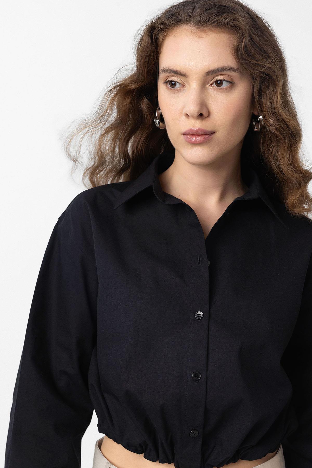 Antioch-Siyah Crop Poplin Kadın Gömlek-Gömlek-3-Milagron.com