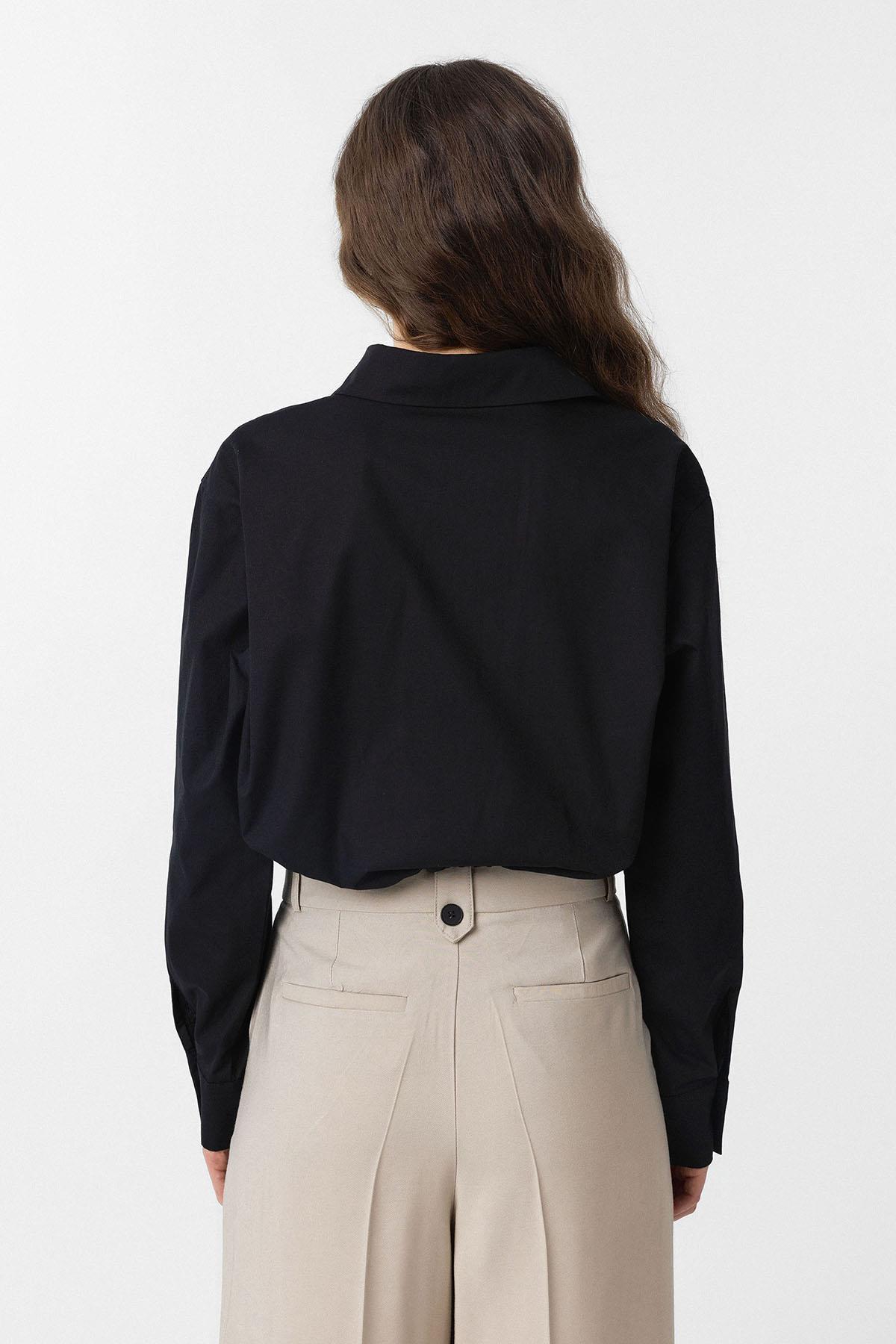 Antioch-Siyah Crop Poplin Kadın Gömlek-Gömlek-4-Milagron.com