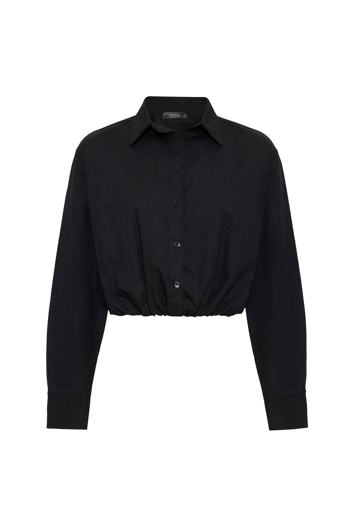 Antioch-Siyah Crop Poplin Kadın Gömlek-Gömlek-5-Milagron.com