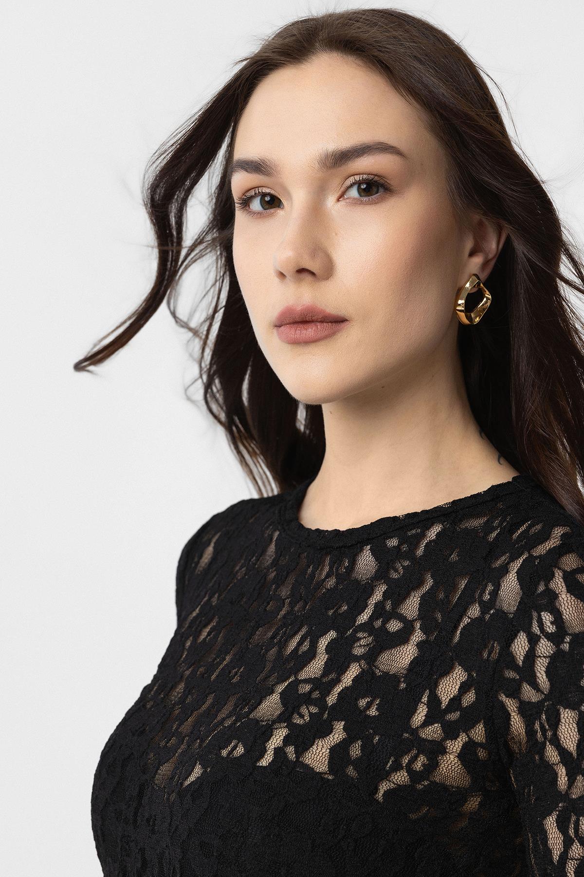 Antioch-Siyah Dantel Transparan Kadın Top-Top-3-Milagron.com