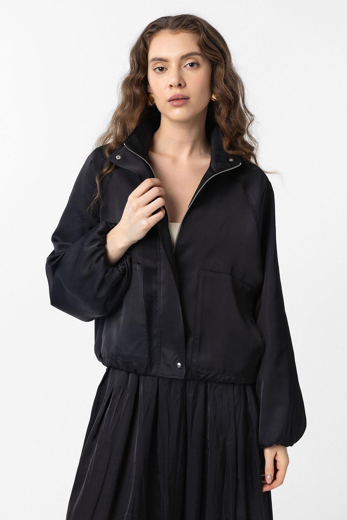 Antioch-Siyah Dik Yaka İnce Kadın Bomber Ceket-Ceket-1-Milagron.com