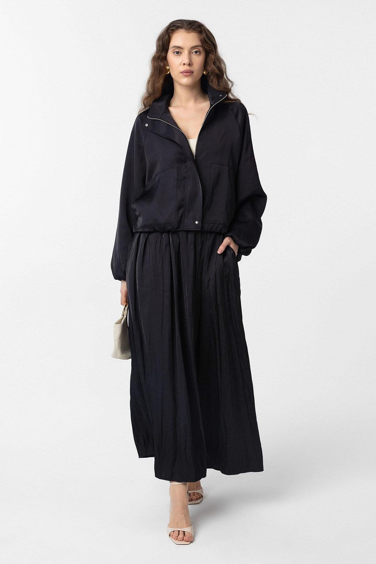 Antioch-Siyah Dik Yaka İnce Kadın Bomber Ceket-Ceket-2-Milagron.com