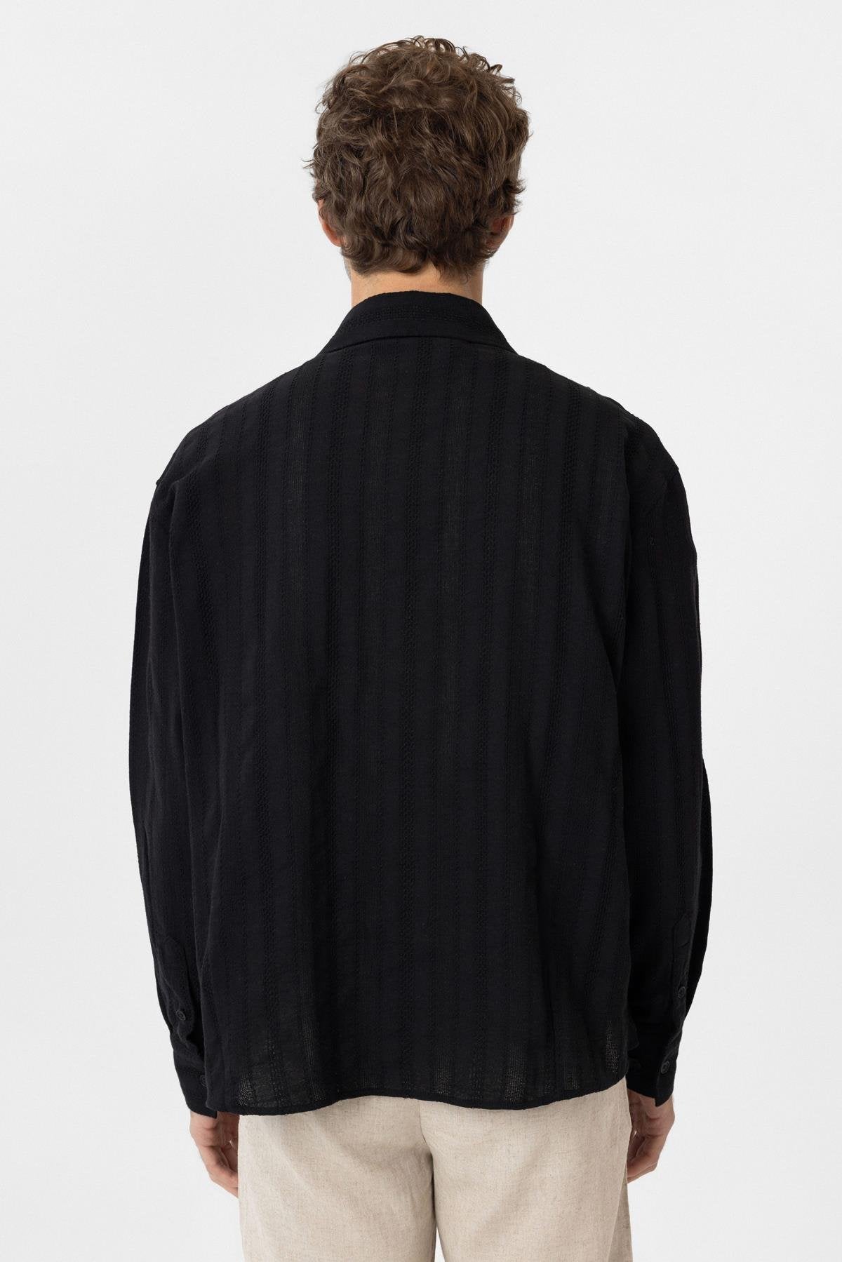 Antioch-Siyah Dokulu Jakarlı Pamuklu Erkek Gömlek-Gömlek-9-Milagron.com