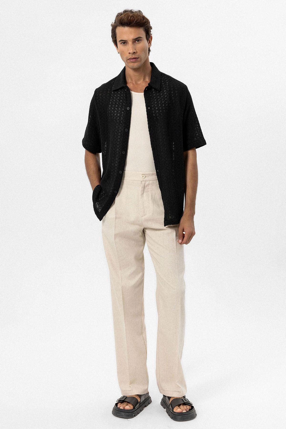 Antioch-Siyah Dokulu Kroşe Erkek Gömlek-Gömlek-3-Milagron.com