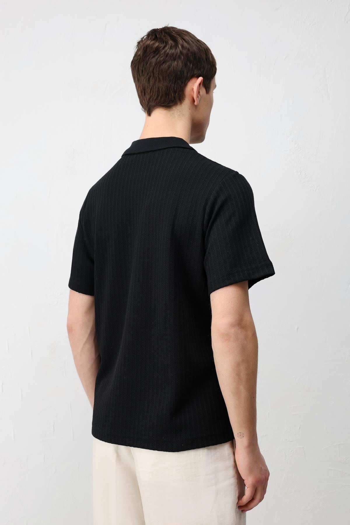 Antioch Siyah Dokulu Örme Polo Yaka Erkek T-Shirt