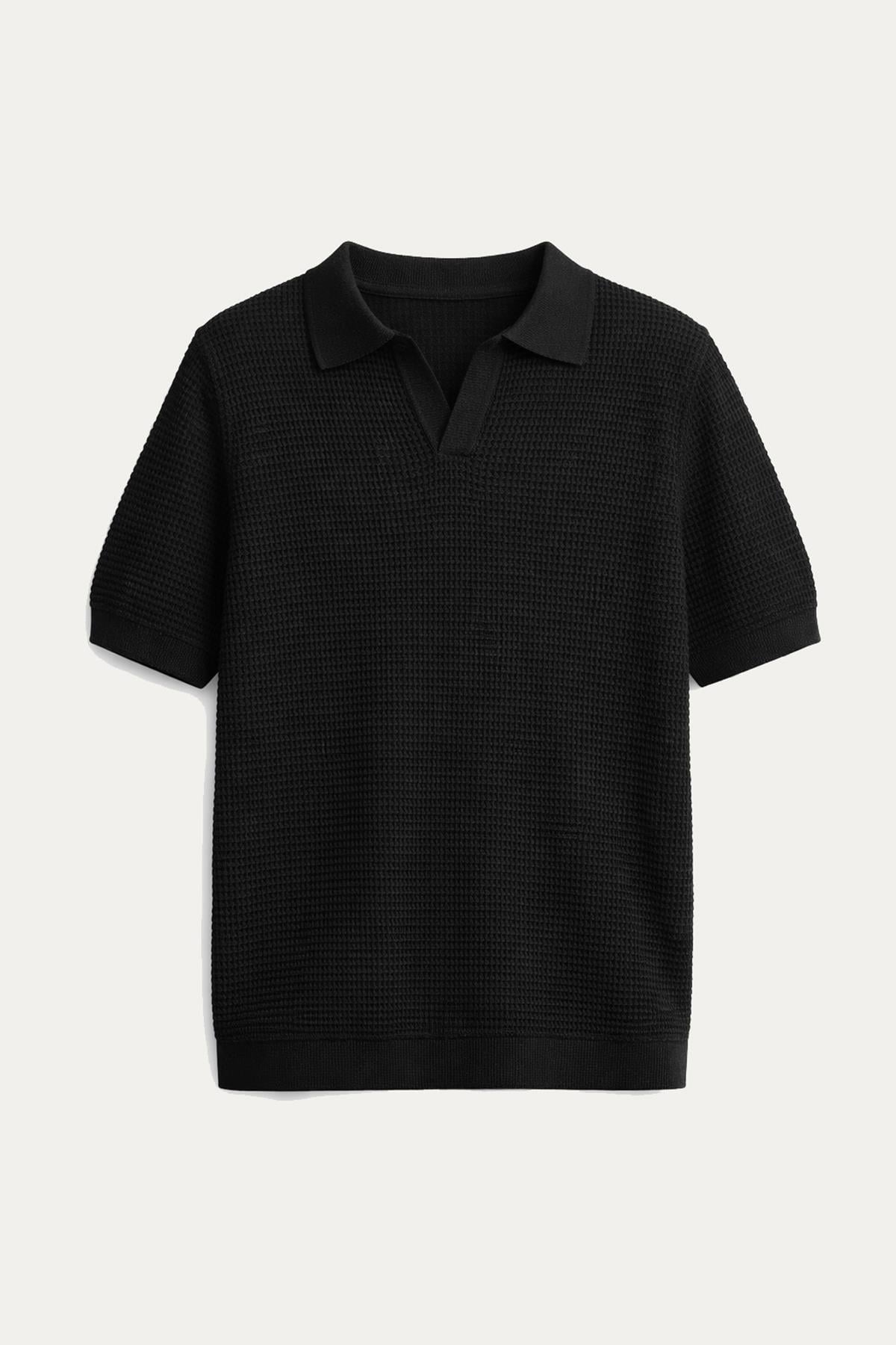 Antioch Siyah Dokulu Polo Yaka Erkek T-Shirt