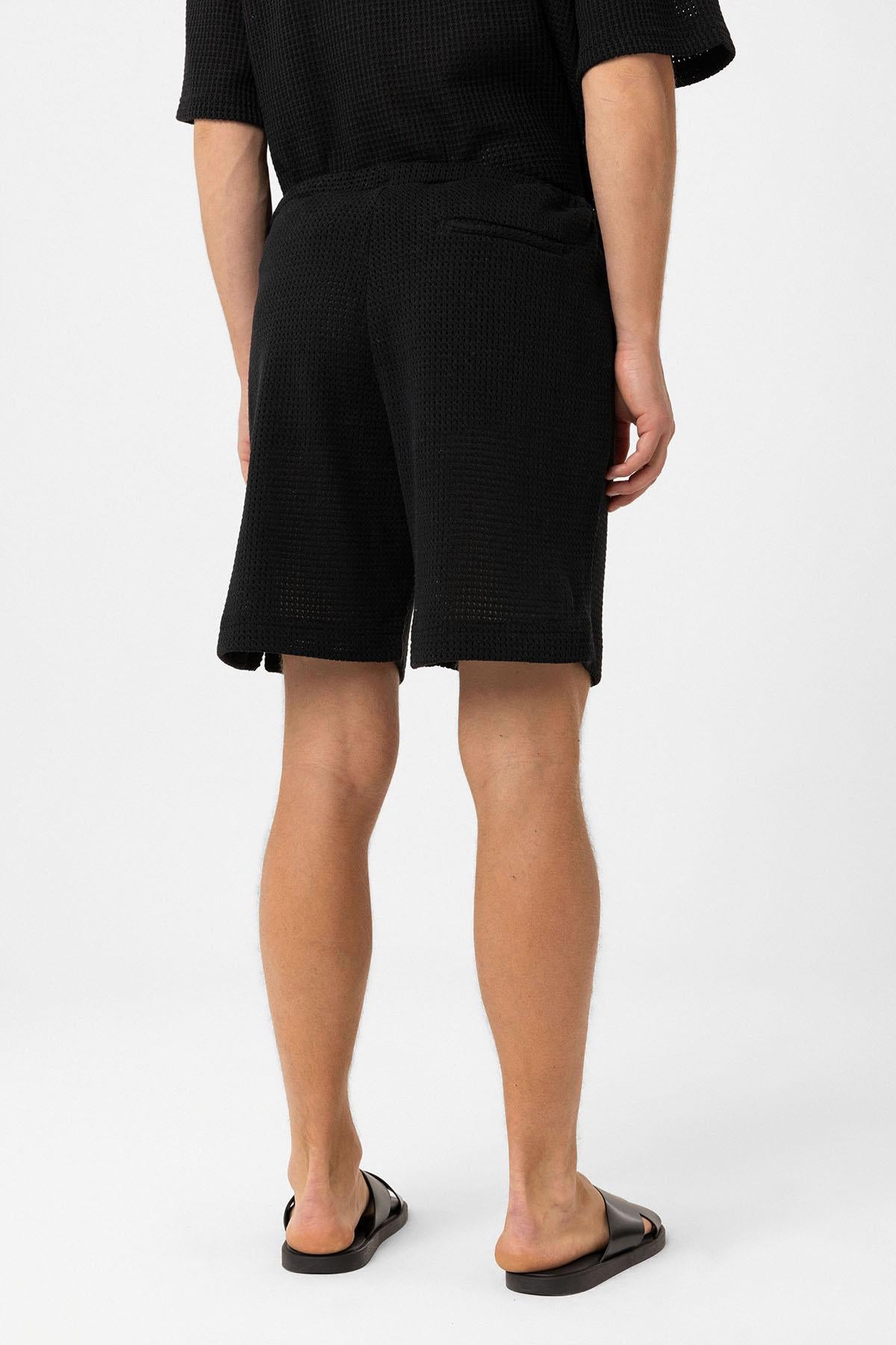 Antioch-Siyah Dokulu Relaxed Erkek şort-Şort-4-Milagron.com