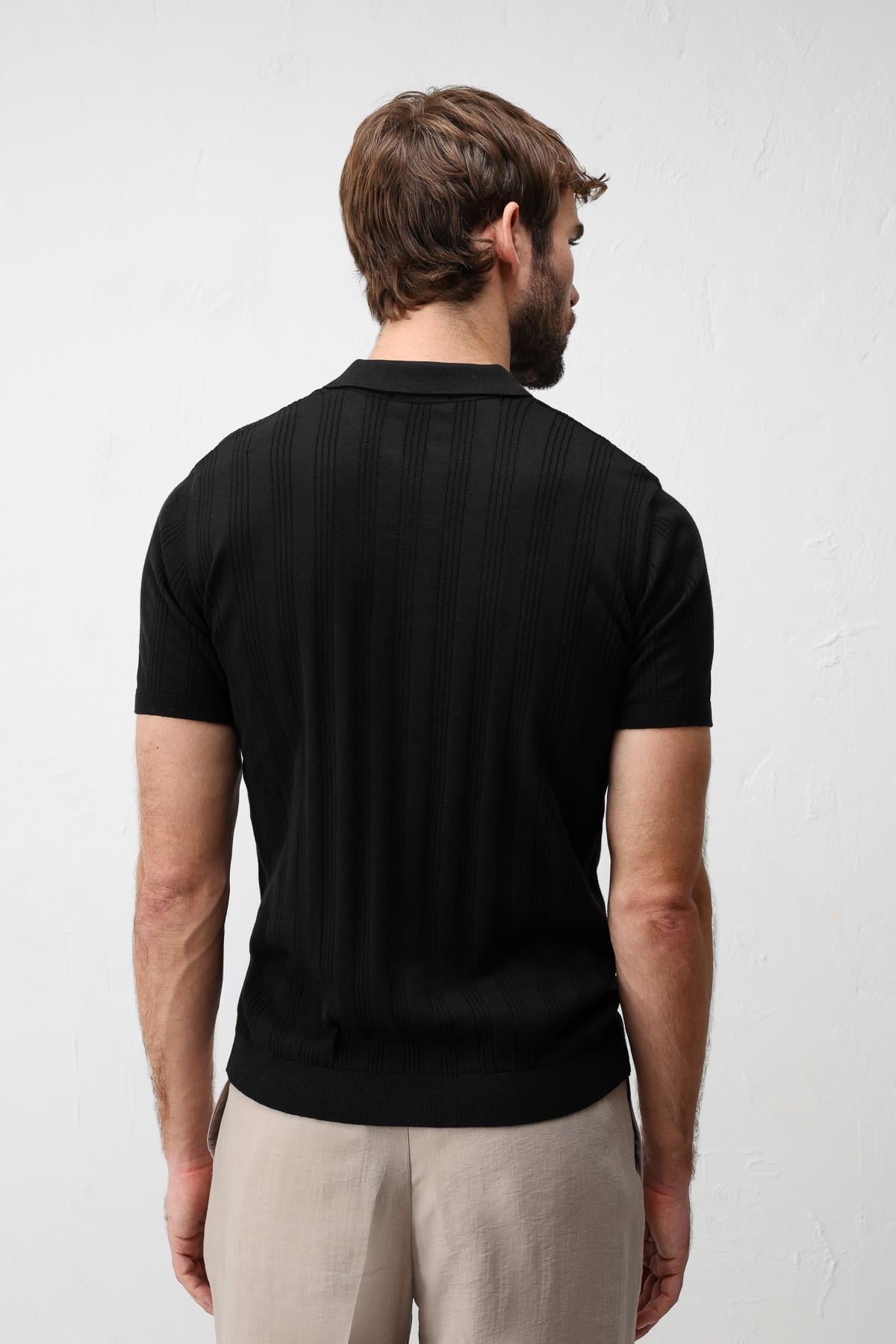 Antioch Siyah Dokulu Triko Erkek Polo T-Shirt
