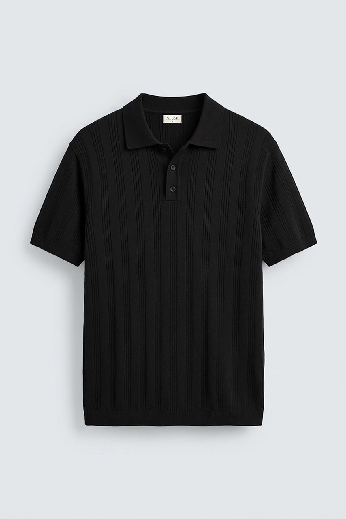 Antioch Siyah Dokulu Triko Erkek Polo T-Shirt