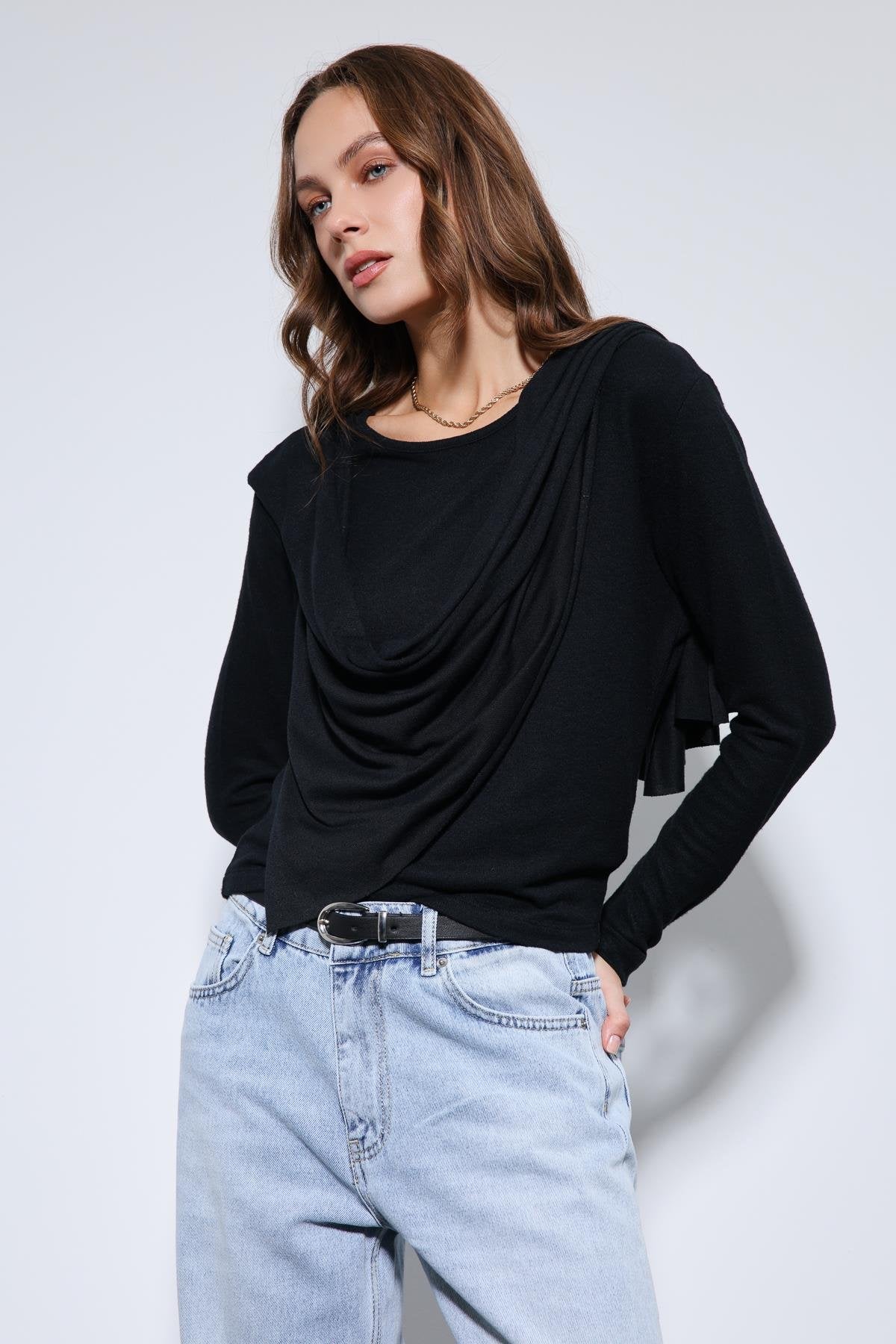 Antioch-Siyah Drapeli şal Detaylı Top-Top-2-Milagron.com