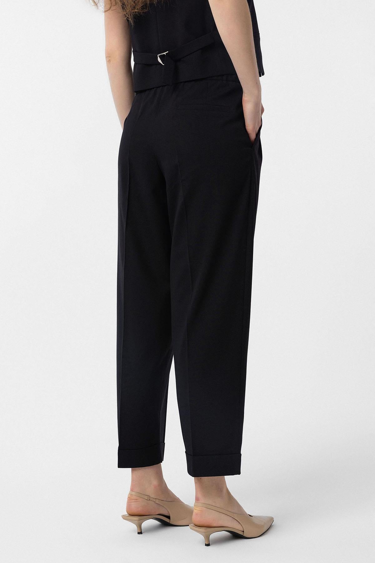 Antioch-Siyah Duble Paça Pensli Kadın Pantolon-Kumaş Pantolon-4-Milagron.com