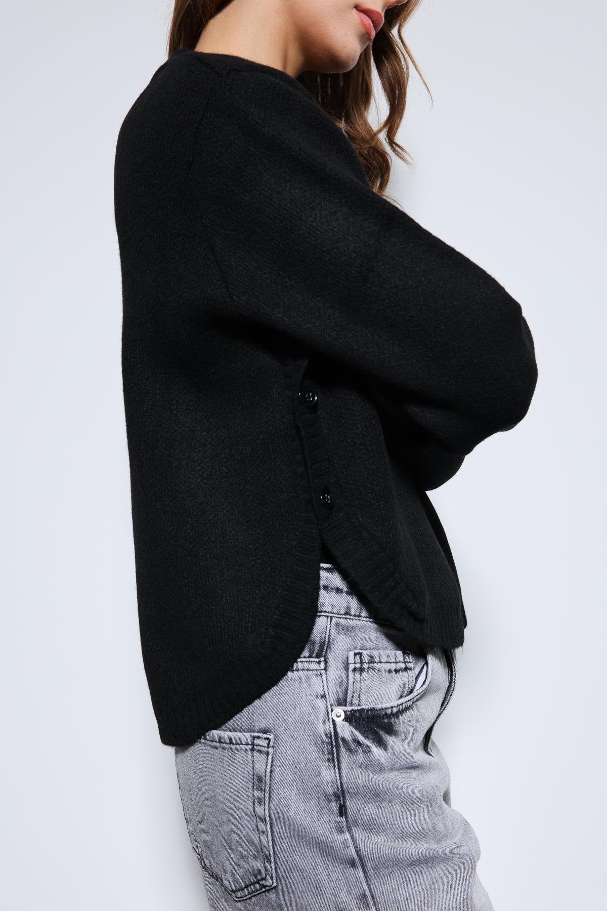 Antioch-Siyah Düğme Detaylı Triko Kazak-Kazak-8-Milagron.com