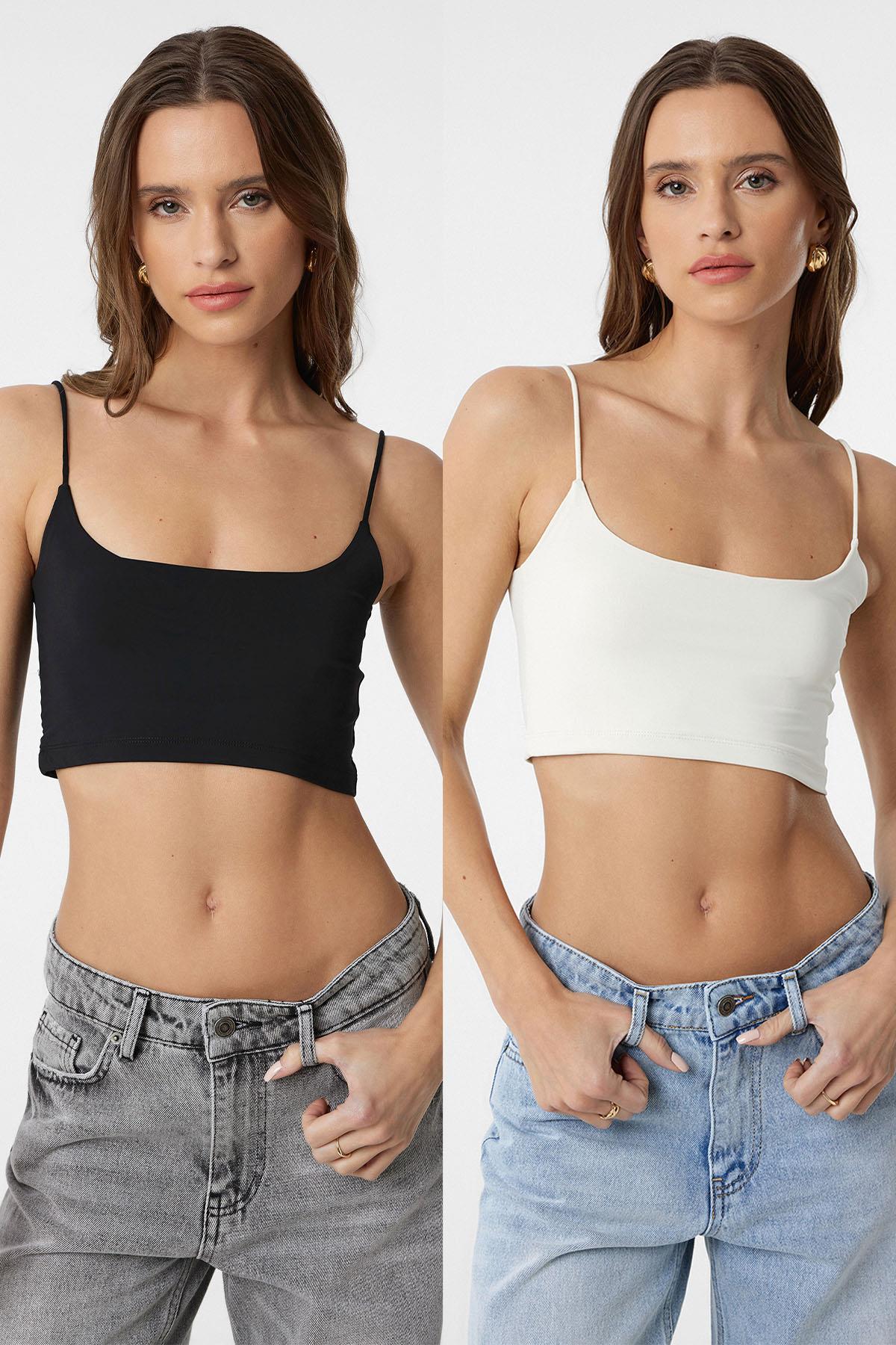 Antioch-Siyah Ekru 2'li Paket Kadın Askılı Top-Top-1-Milagron.com