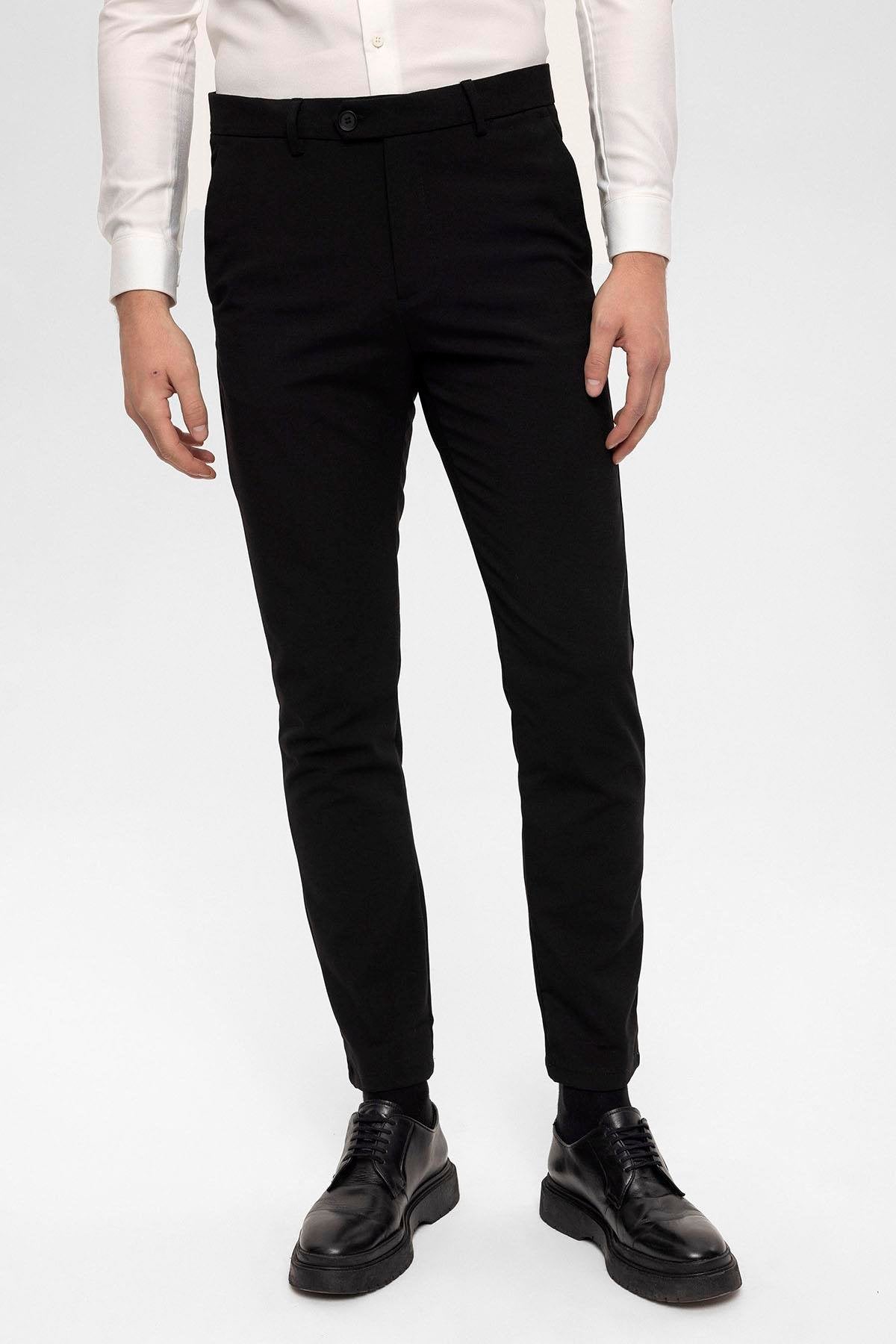 Antioch-Siyah Erkek Aksesuar Detaylı Slim Fit Pantolon-Kumaş Pantolon-5-Milagron.com