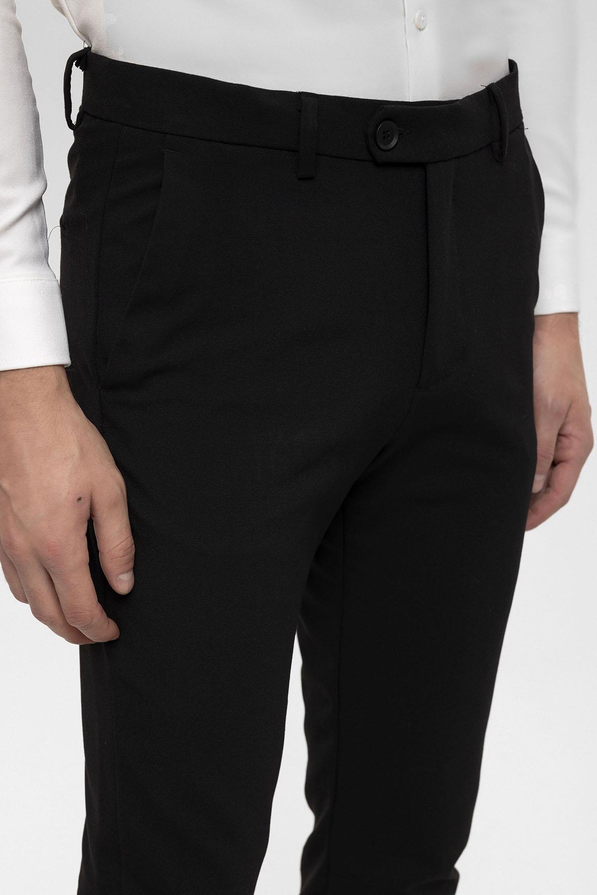 Antioch-Siyah Erkek Aksesuar Detaylı Slim Fit Pantolon-Kumaş Pantolon-7-Milagron.com