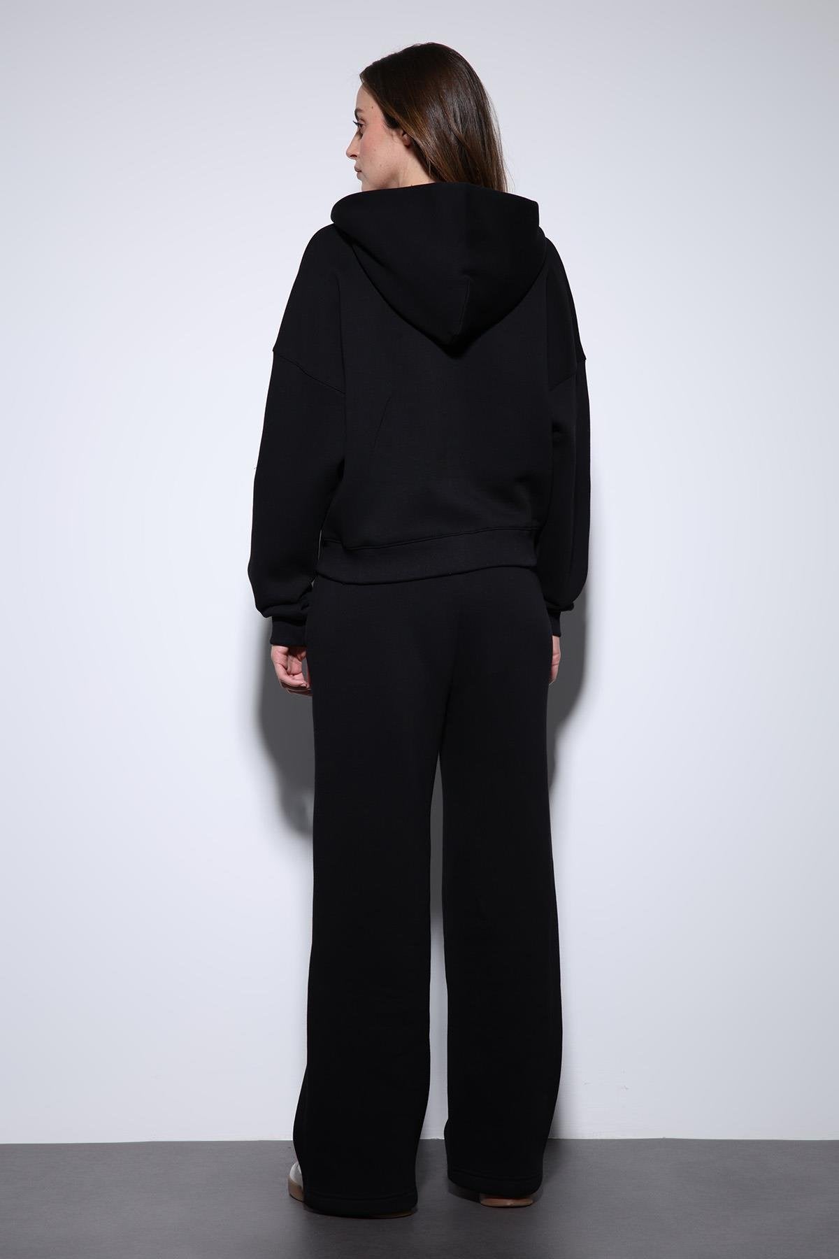 Antioch-Siyah Fermuarlı Kapüşanlı Kadın Sweatshirt-Sweatshirt-8-Milagron.com