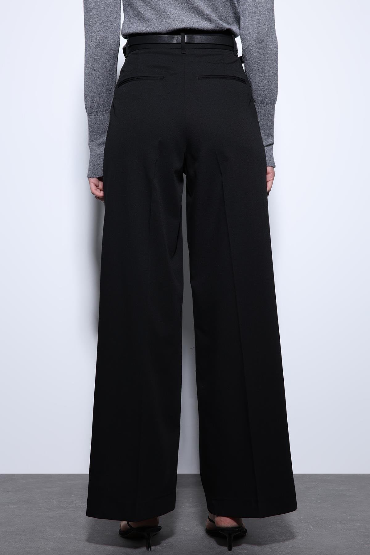 Antioch-Antioch Siyah Geniş Paça Kadın Pantolon-Kumaş Pantolon-5-Milagron.com