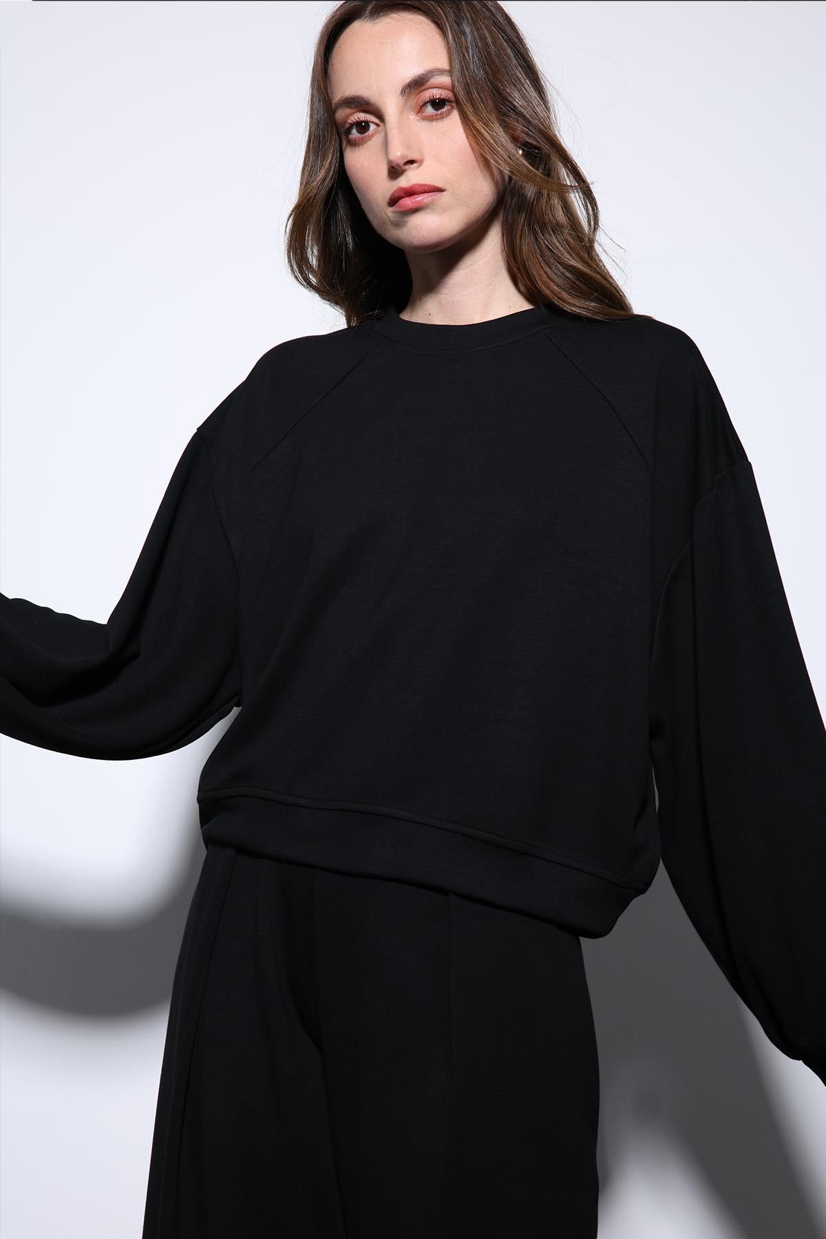 Antioch-Siyah Geniş Paça Relaxed Kadın Takım-Takım-6-Milagron.com