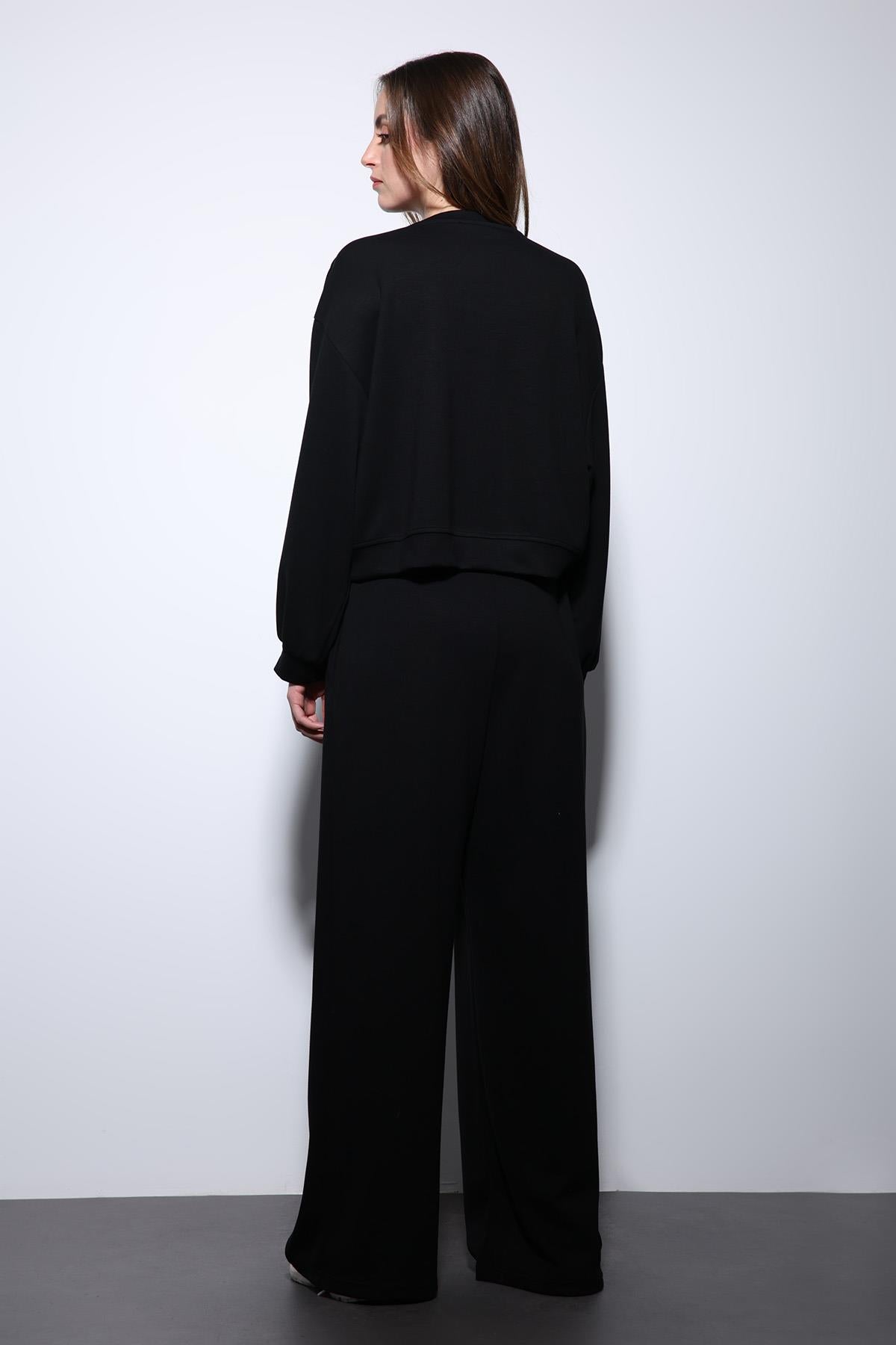 Antioch-Siyah Geniş Paça Relaxed Kadın Takım-Takım-8-Milagron.com