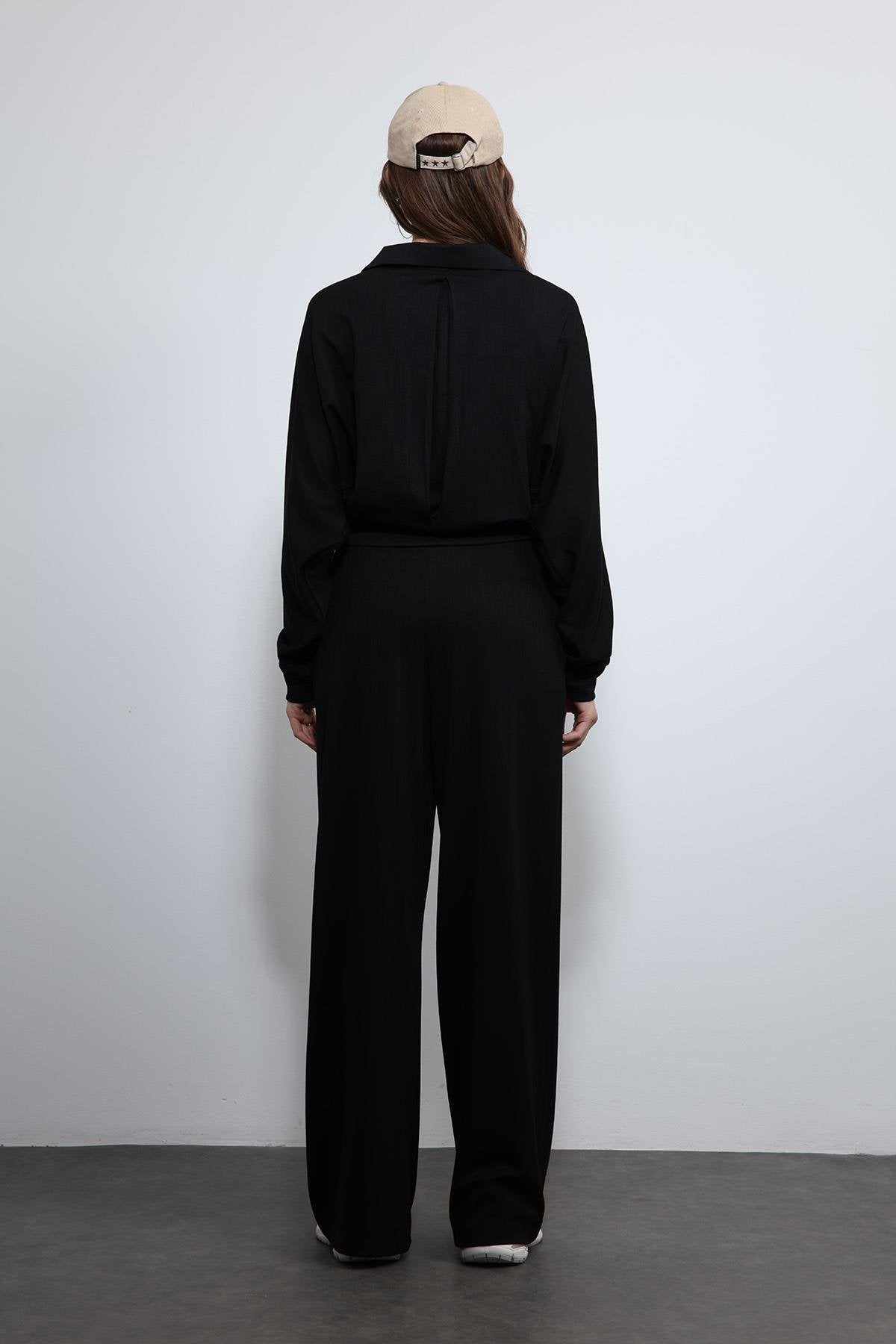 Antioch-Siyah Geniş Paça çizgili Eşofman Takım-Takım-8-Milagron.com