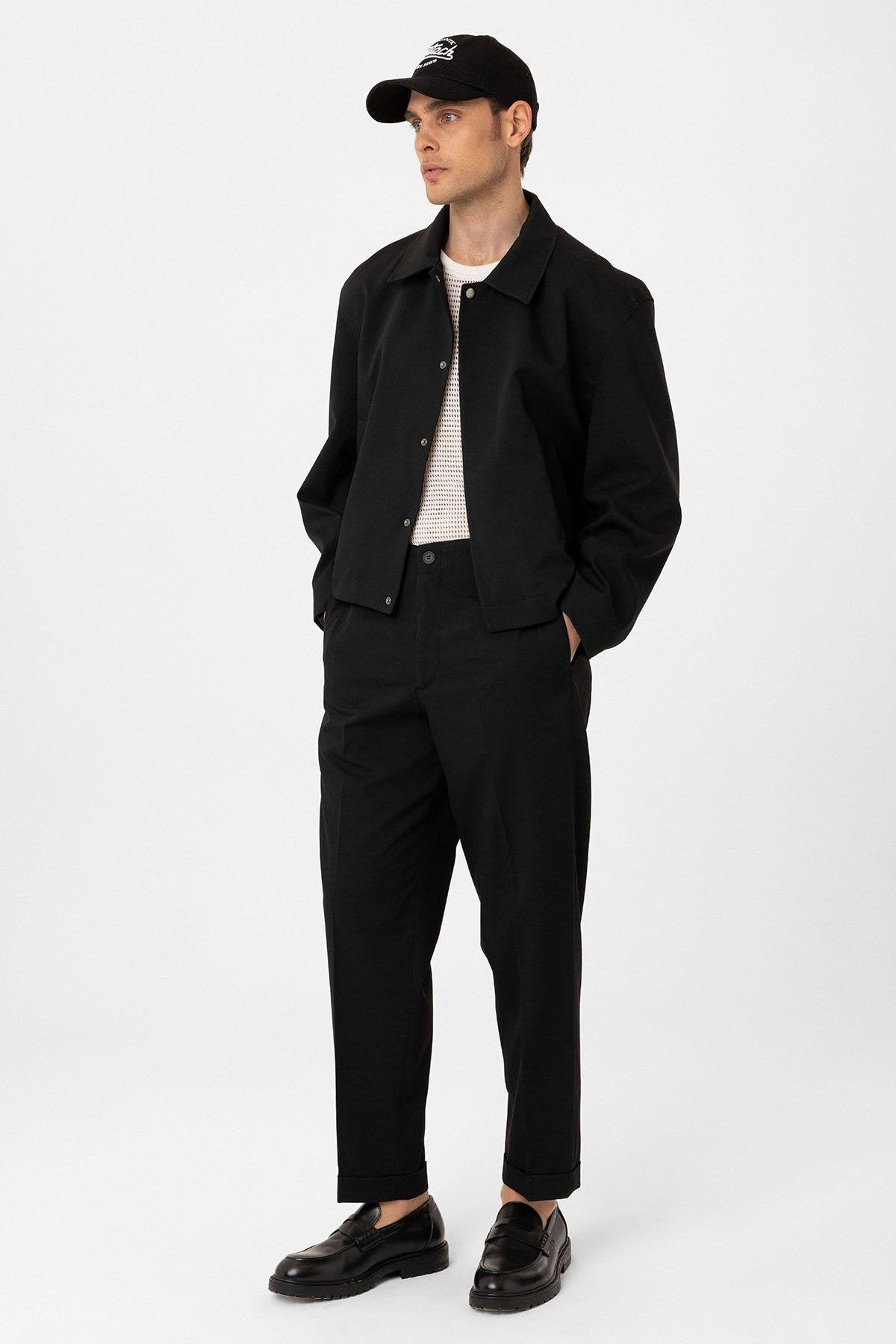 Antioch-Siyah Gizli Düğme Mevsimlik Relax Fit Erkek Mont-Mont-3-Milagron.com