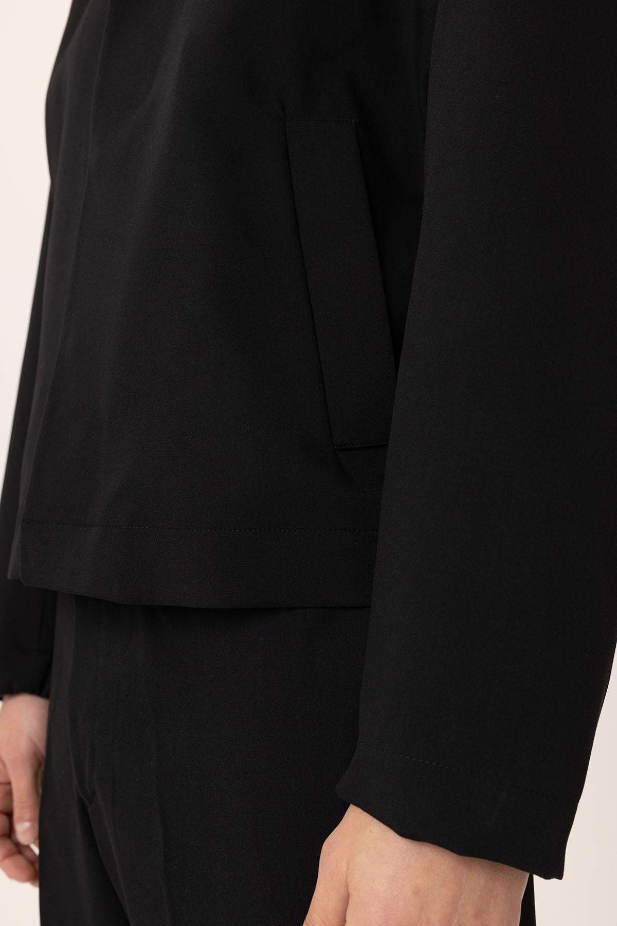 Antioch-Siyah Gizli Düğme Mevsimlik Relax Fit Erkek Mont-Mont-4-Milagron.com