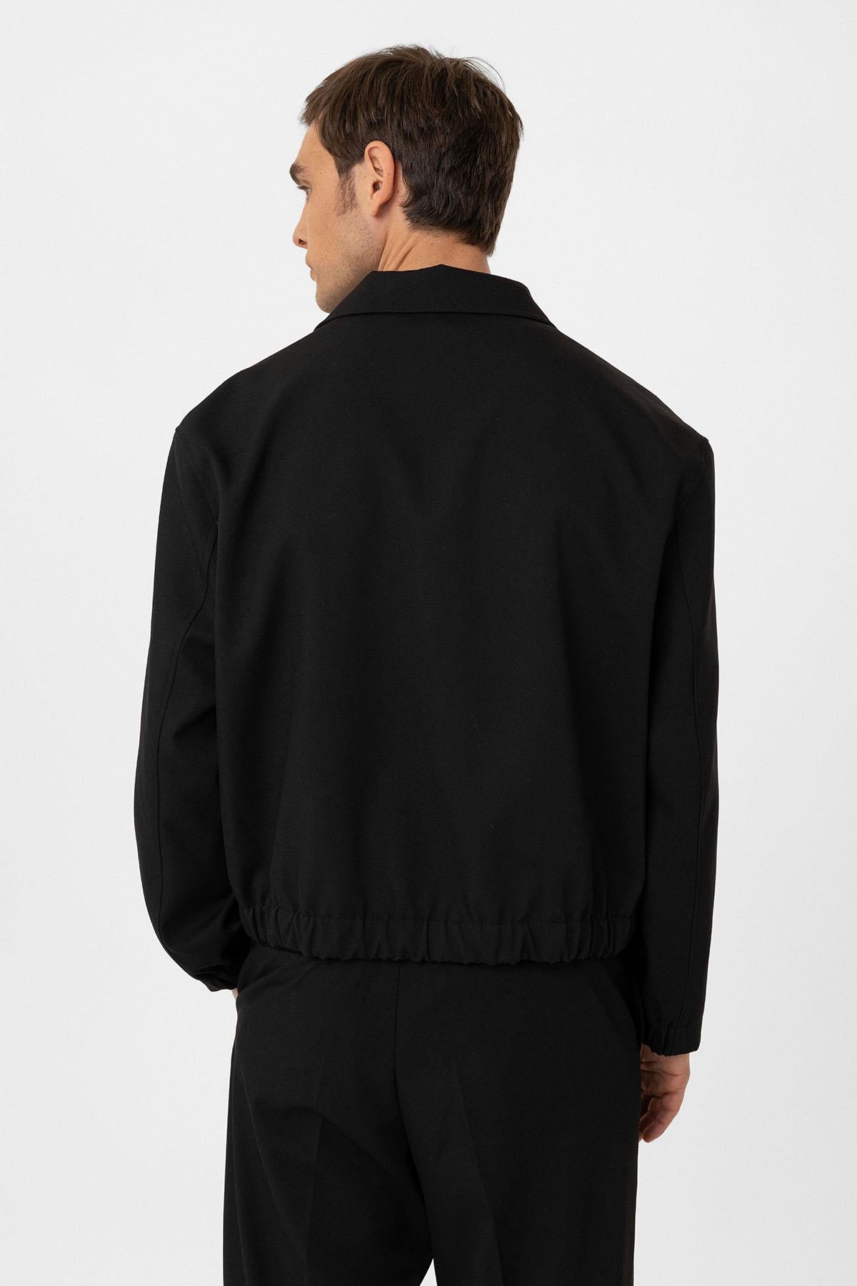 Antioch-Siyah Gizli Düğme Mevsimlik Relax Fit Erkek Mont-Mont-5-Milagron.com