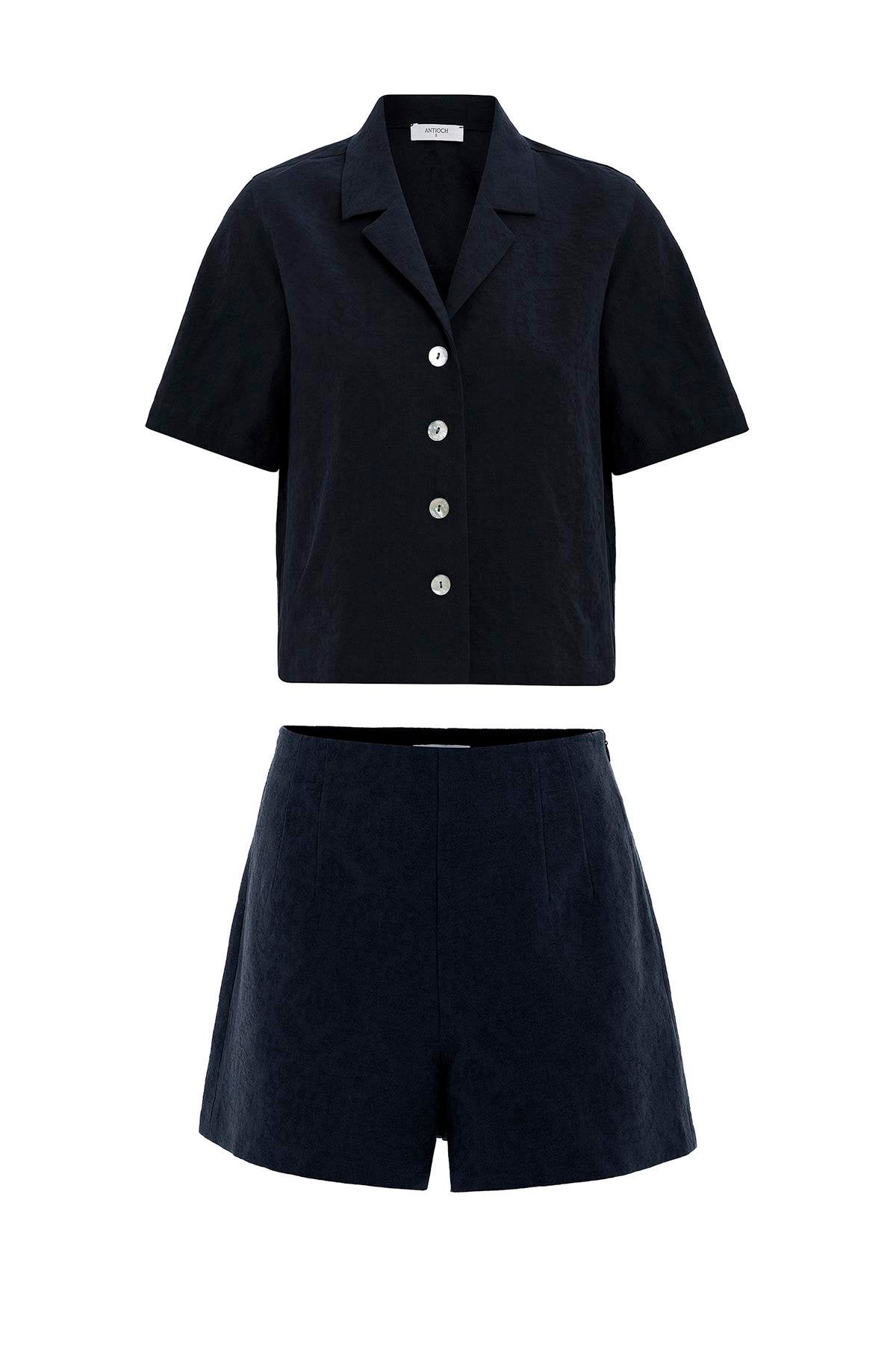 Antioch-Siyah Gömlek Şort Kadın Takım-Alt - Üst Takım-8-Milagron.com