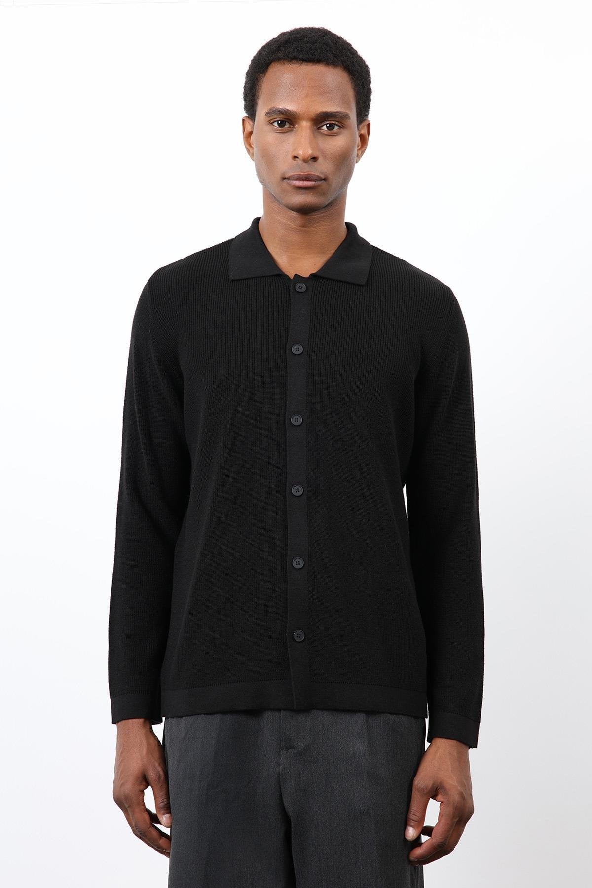 Antioch-Siyah İnce örgü Triko Erkek Hırka-Hırka-6-Milagron.com