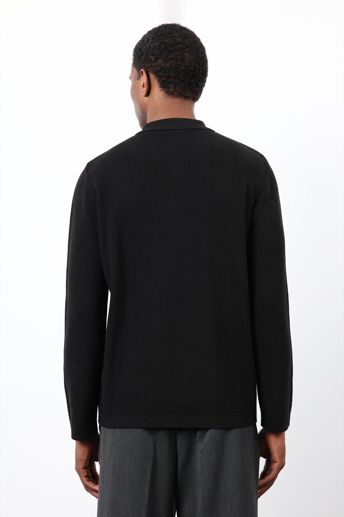 Antioch-Siyah İnce örgü Triko Erkek Hırka-Hırka-8-Milagron.com
