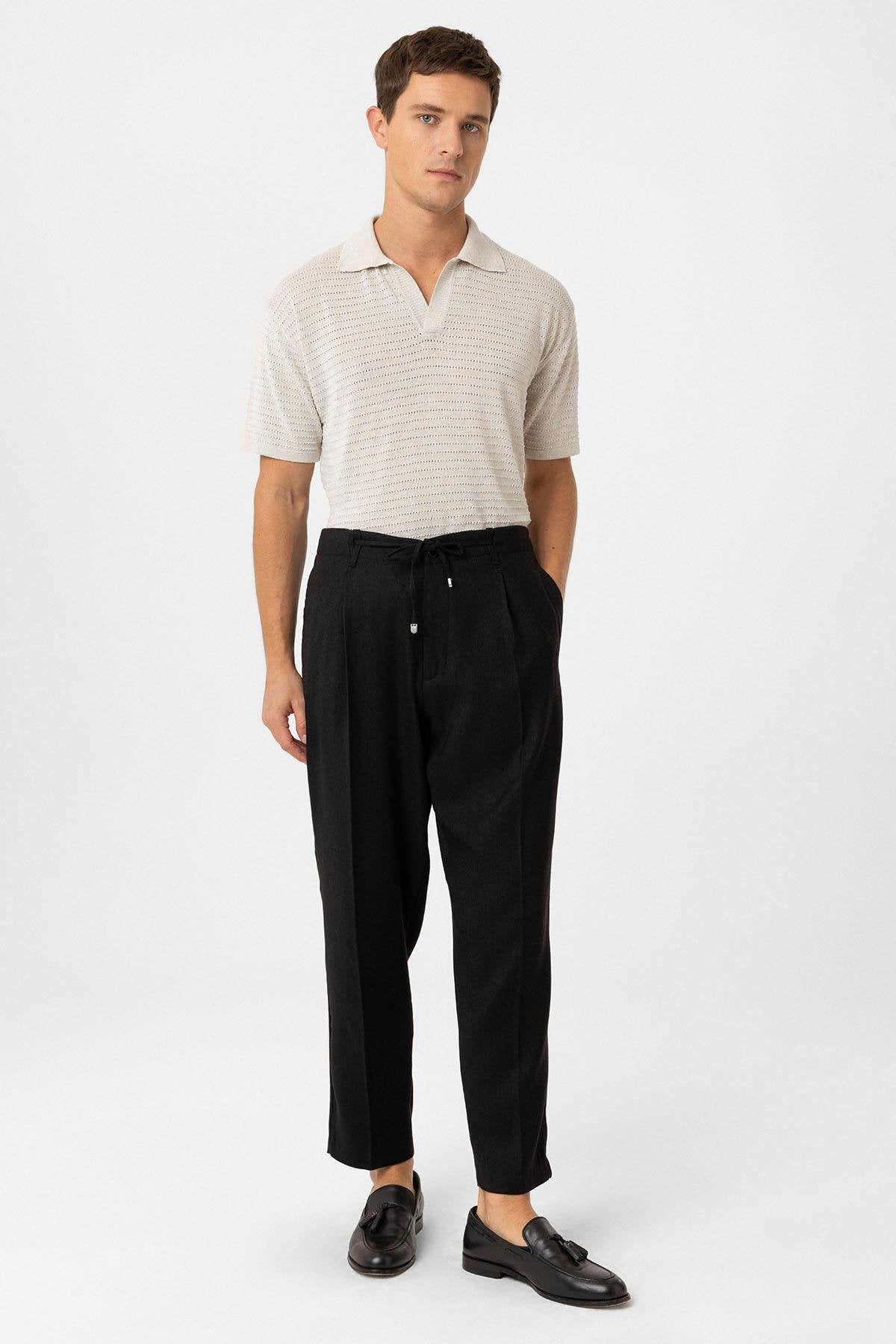 Antioch-Siyah Jogger Relaxed Fit Erkek Pantolon-Kumaş Pantolon-2-Milagron.com