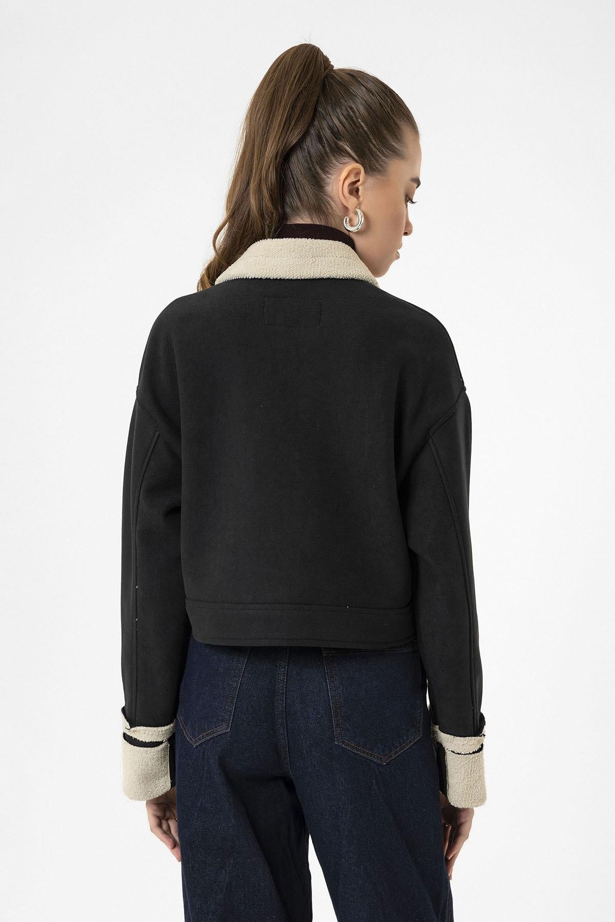 Antioch-Siyah Kadın Astar Detaylı Dokulu Mont-Mont-6-Milagron.com