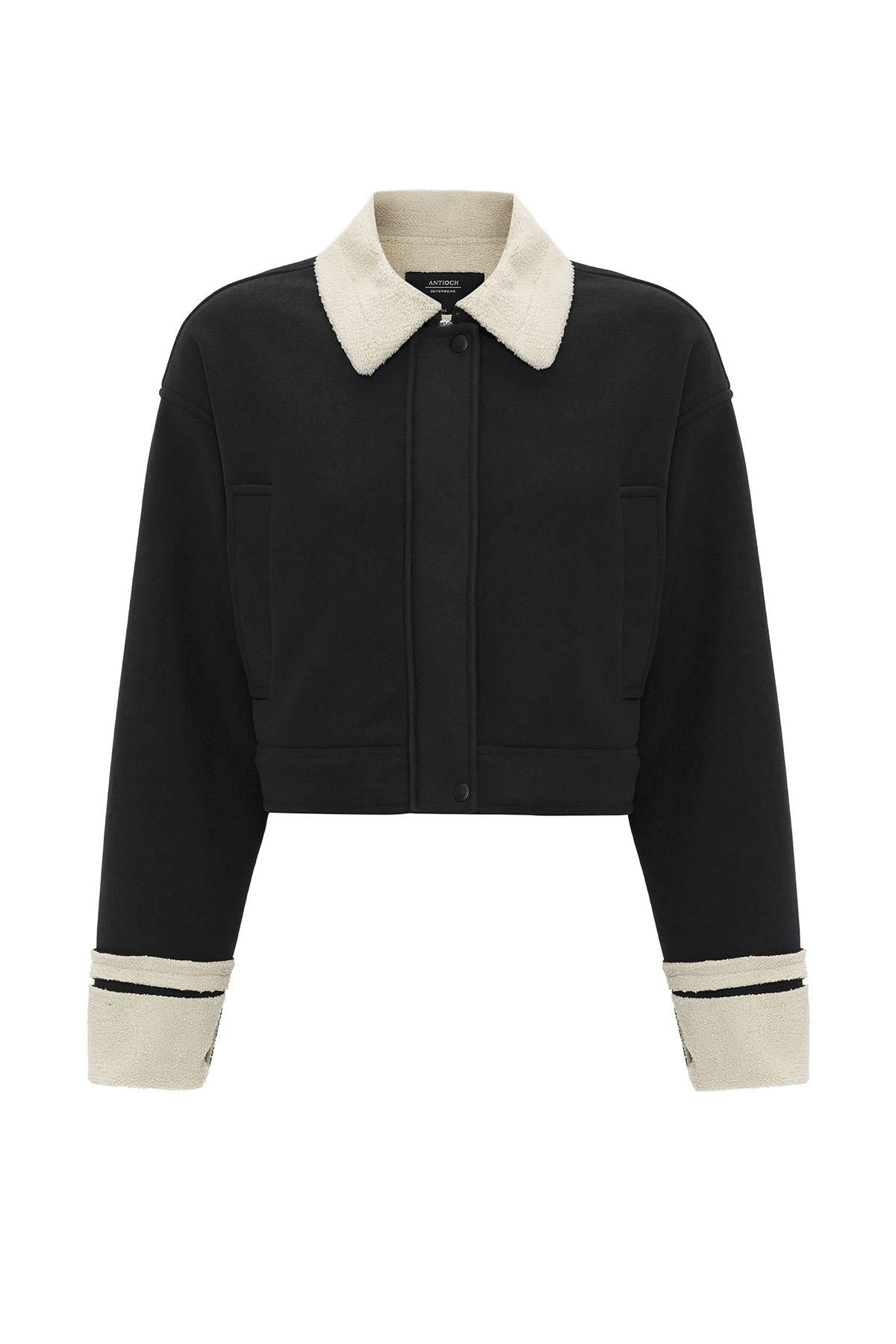 Antioch-Siyah Kadın Astar Detaylı Dokulu Mont-Mont-7-Milagron.com