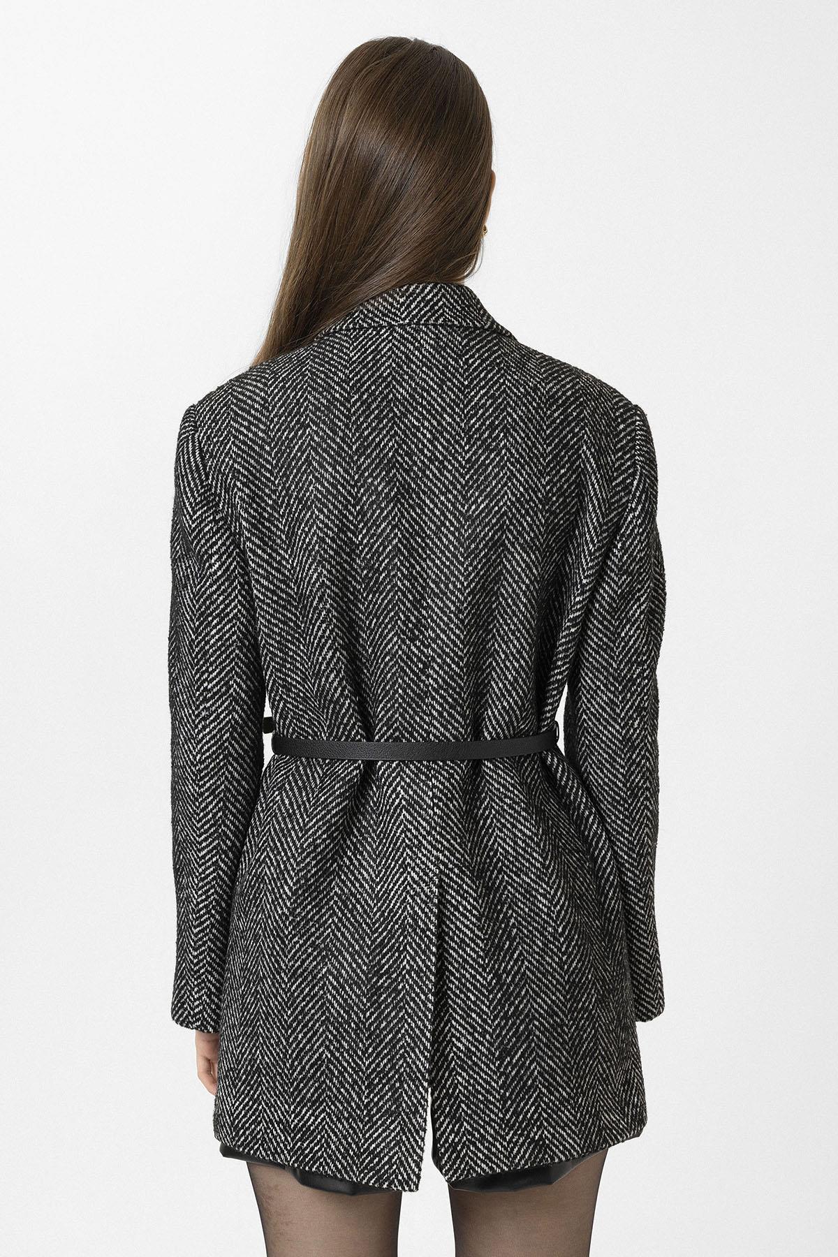 Antioch-Siyah Kadın Balıksırtı Desenli Blazer Ceket-Ceket-7-Milagron.com