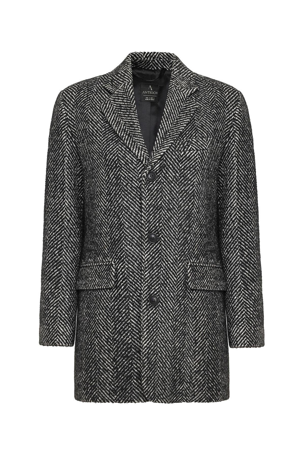 Antioch-Siyah Kadın Balıksırtı Desenli Blazer Ceket-Ceket-8-Milagron.com