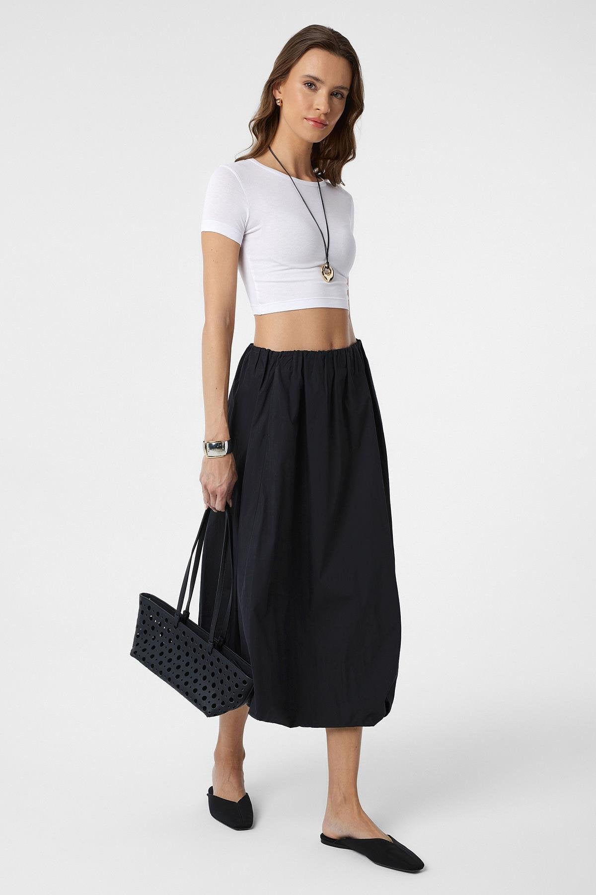 Antioch-Siyah Kadın Balon Midi Etek-Etek-2-Milagron.com