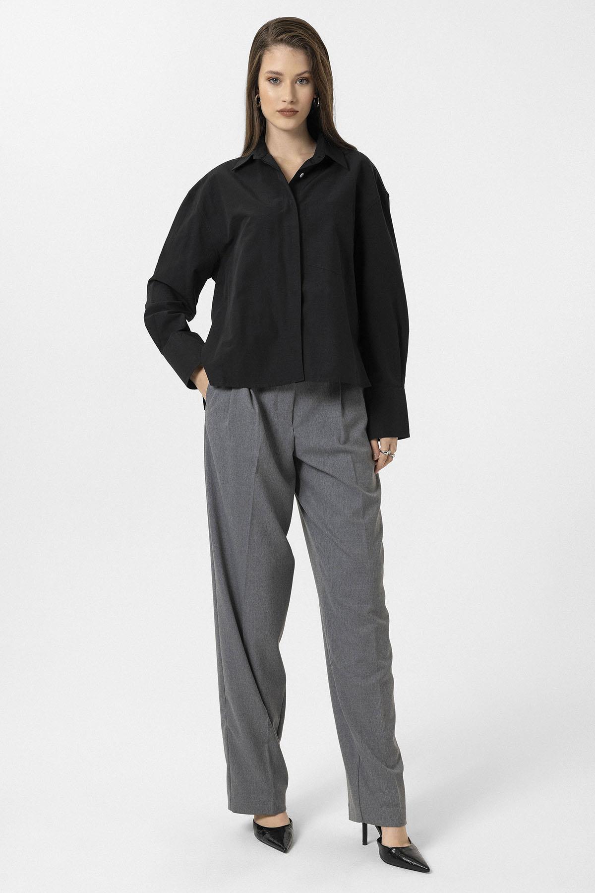 Antioch-Siyah Kadın Basic Poplin Gömlek-Gömlek-2-Milagron.com
