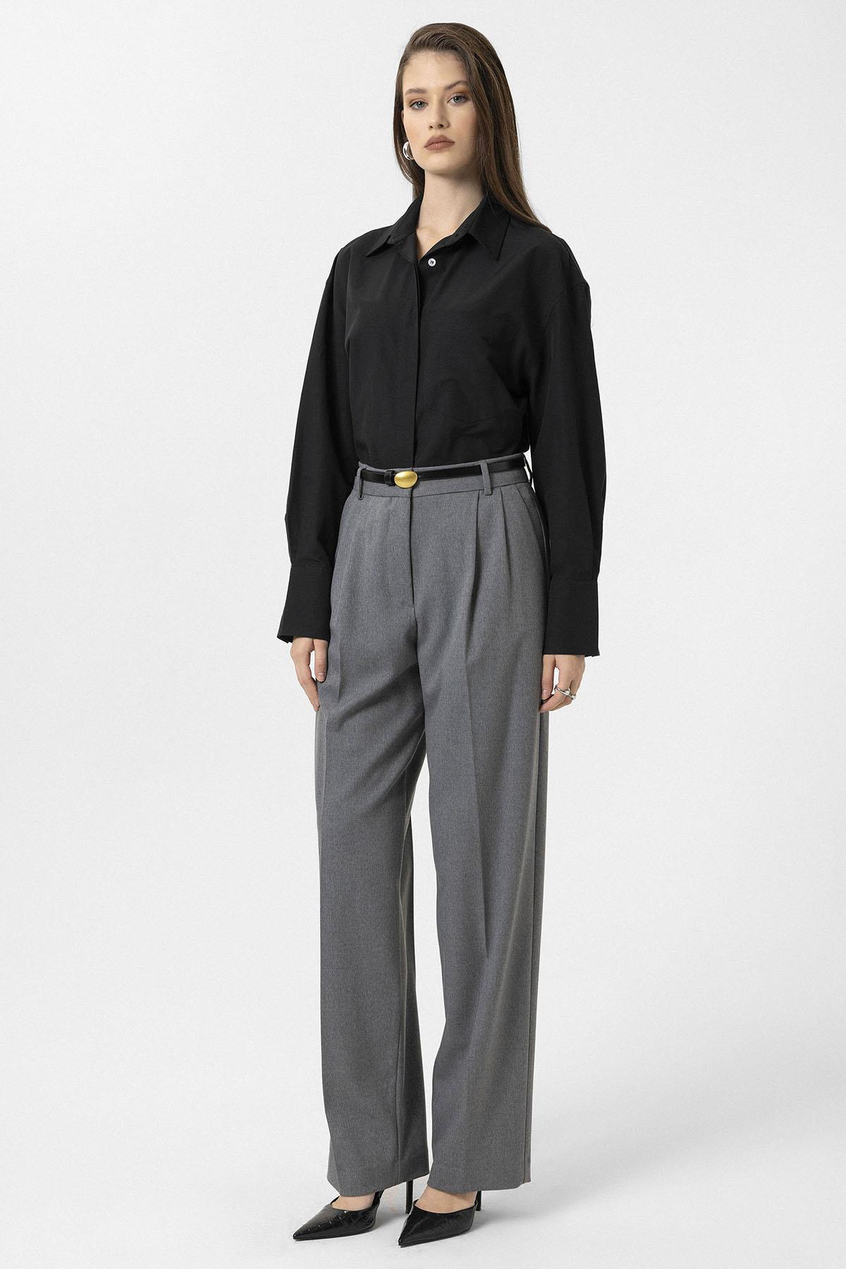 Antioch-Siyah Kadın Basic Poplin Gömlek-Gömlek-4-Milagron.com