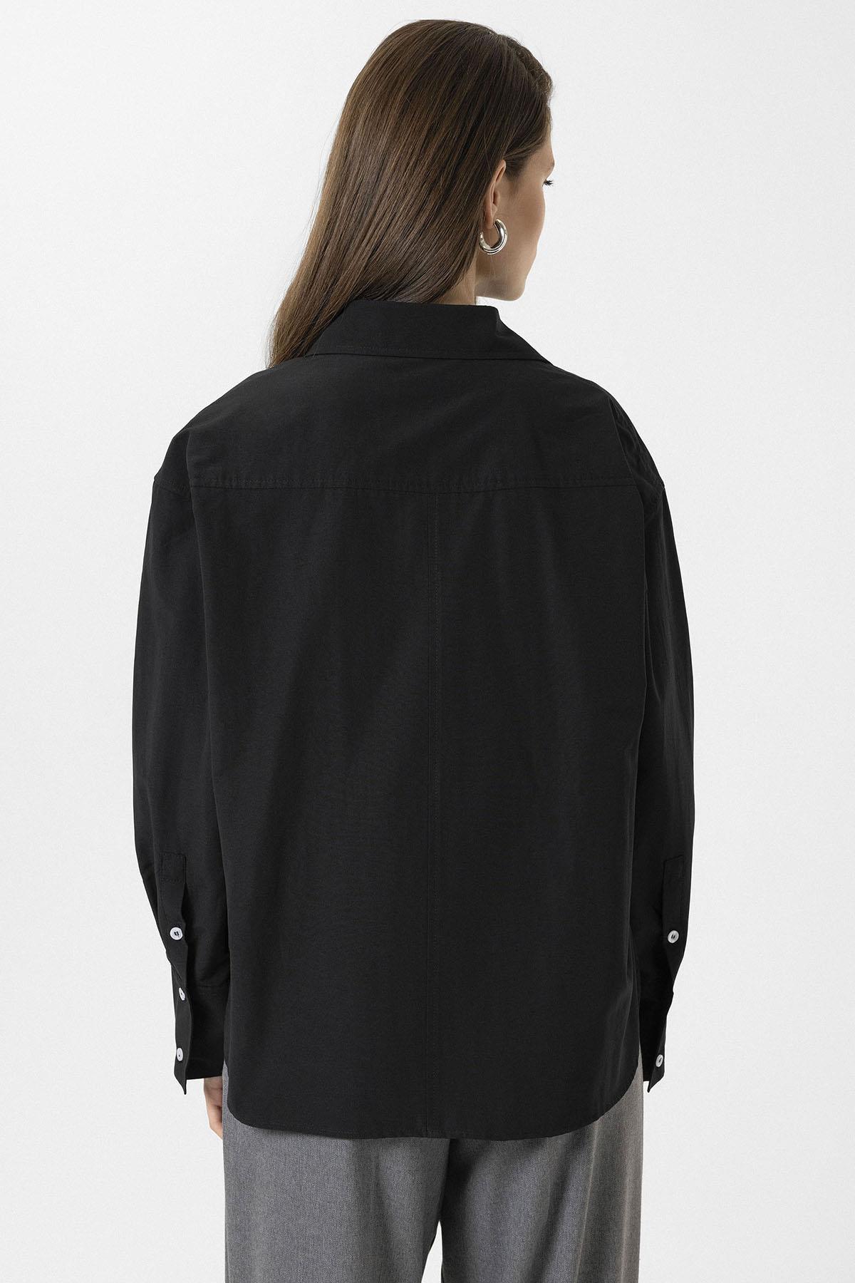 Antioch-Siyah Kadın Basic Poplin Gömlek-Gömlek-5-Milagron.com