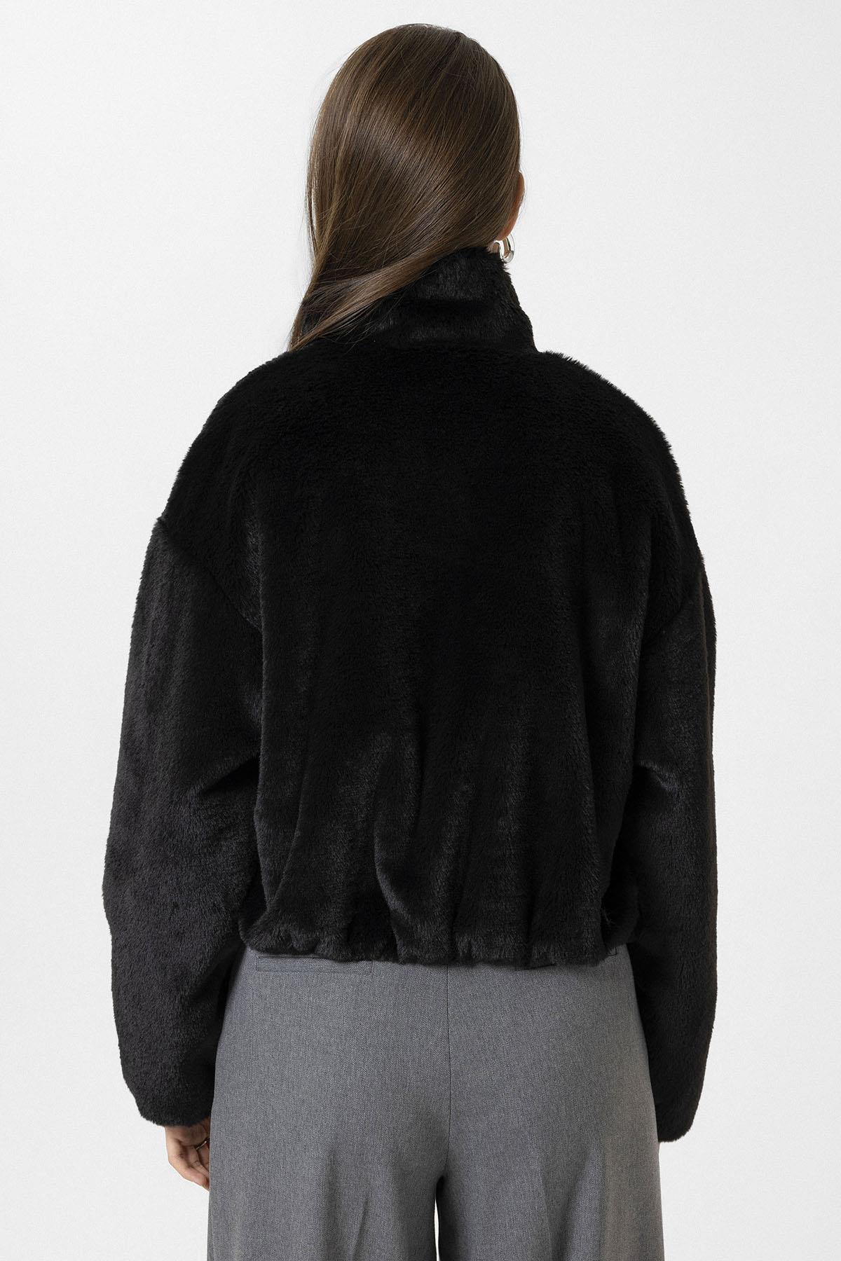 Antioch-Siyah Kadın Bel Lastikli Suni Kürk Mont-Mont-8-Milagron.com