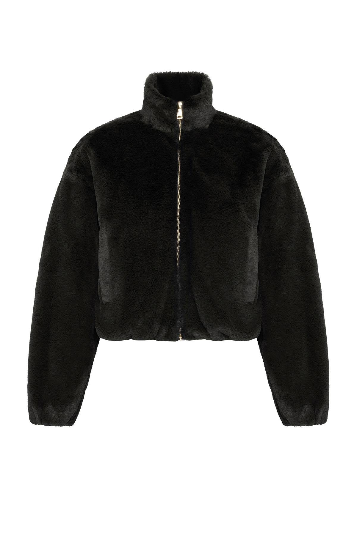 Antioch-Siyah Kadın Bel Lastikli Suni Kürk Mont-Mont-9-Milagron.com