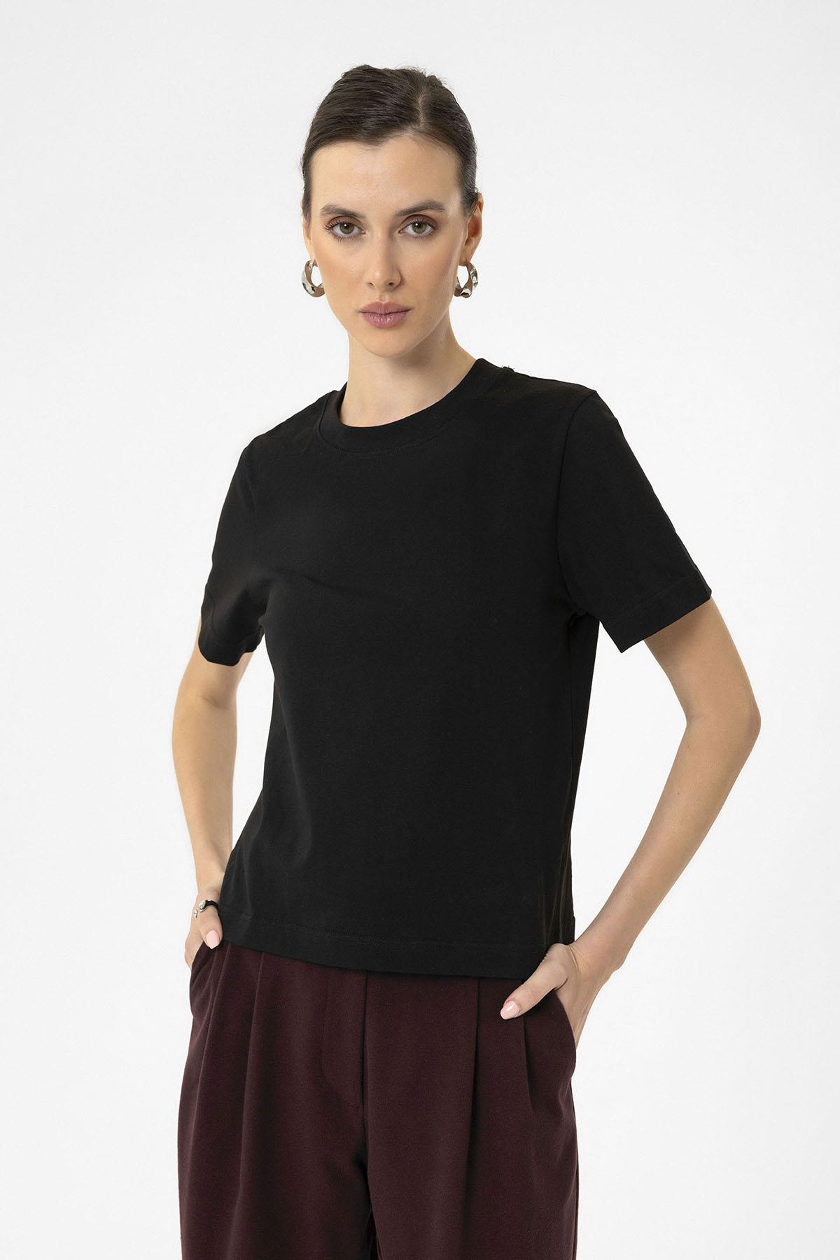 Antioch-Siyah Kadın Bisiklet Yaka Basic T Shirt-T-Shirts-3-Milagron.com