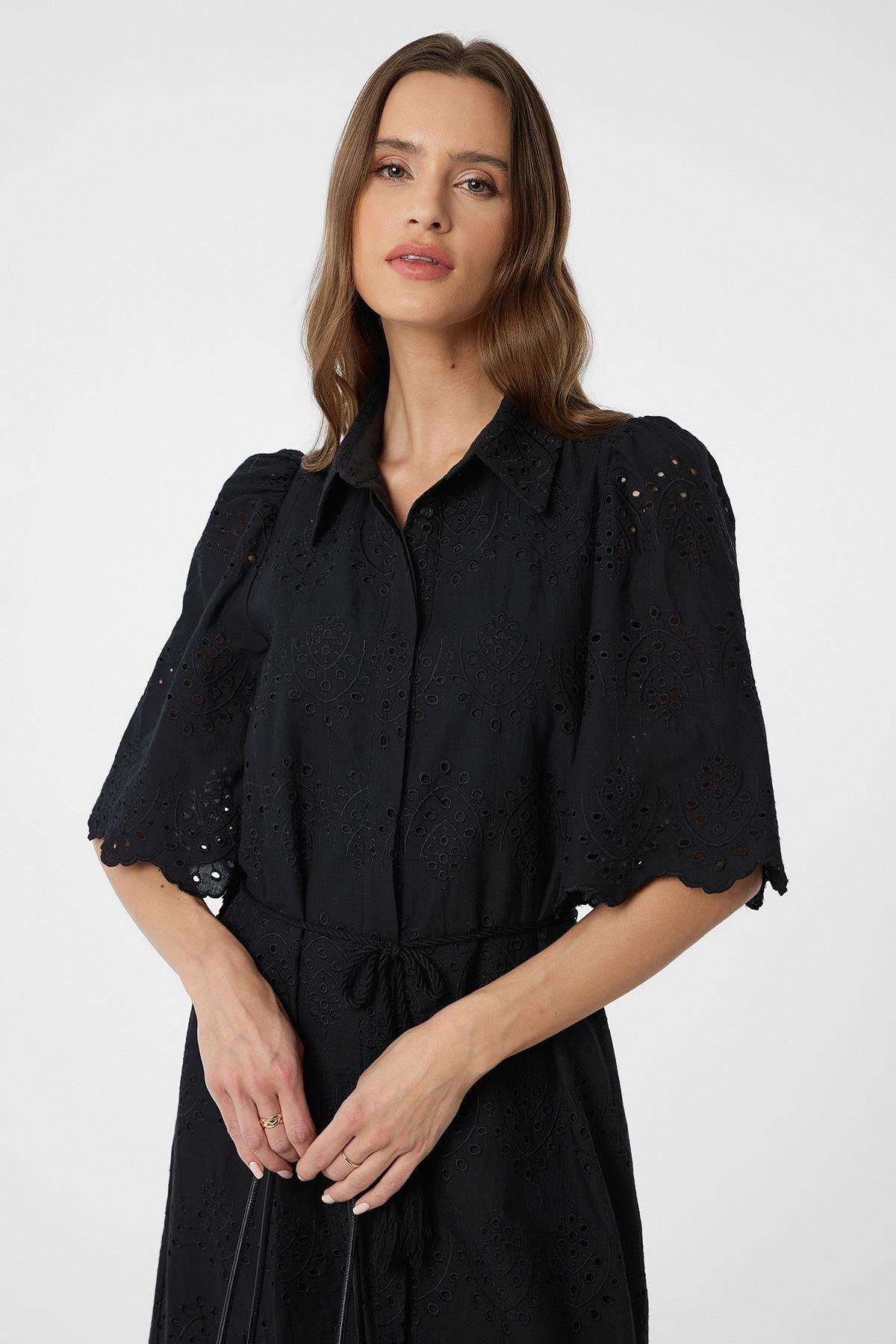 Antioch-Siyah Kadın Fisto İşlemeli Elbise-Elbise-3-Milagron.com