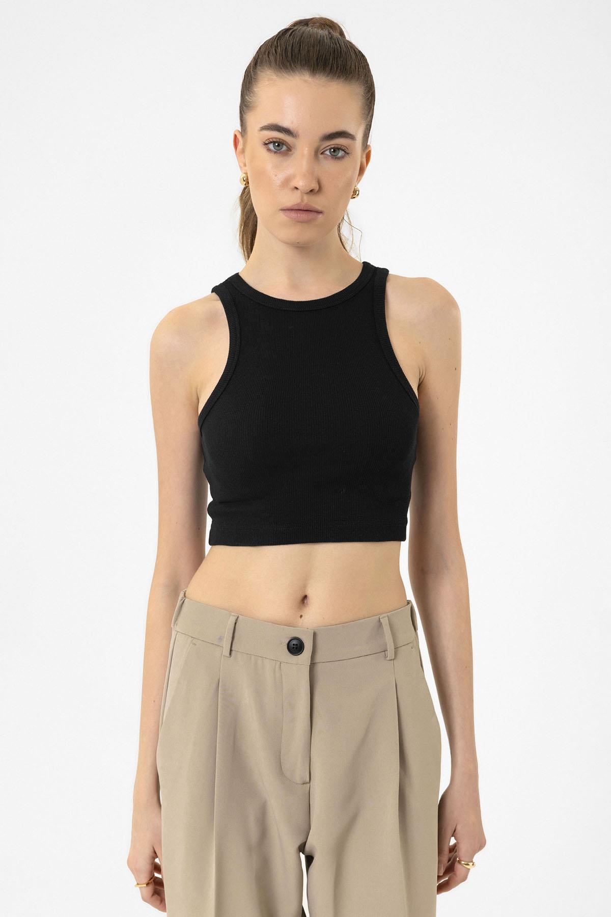 Antioch-Siyah Kadın Fitilli Crop Atlet-Atlet-1-Milagron.com